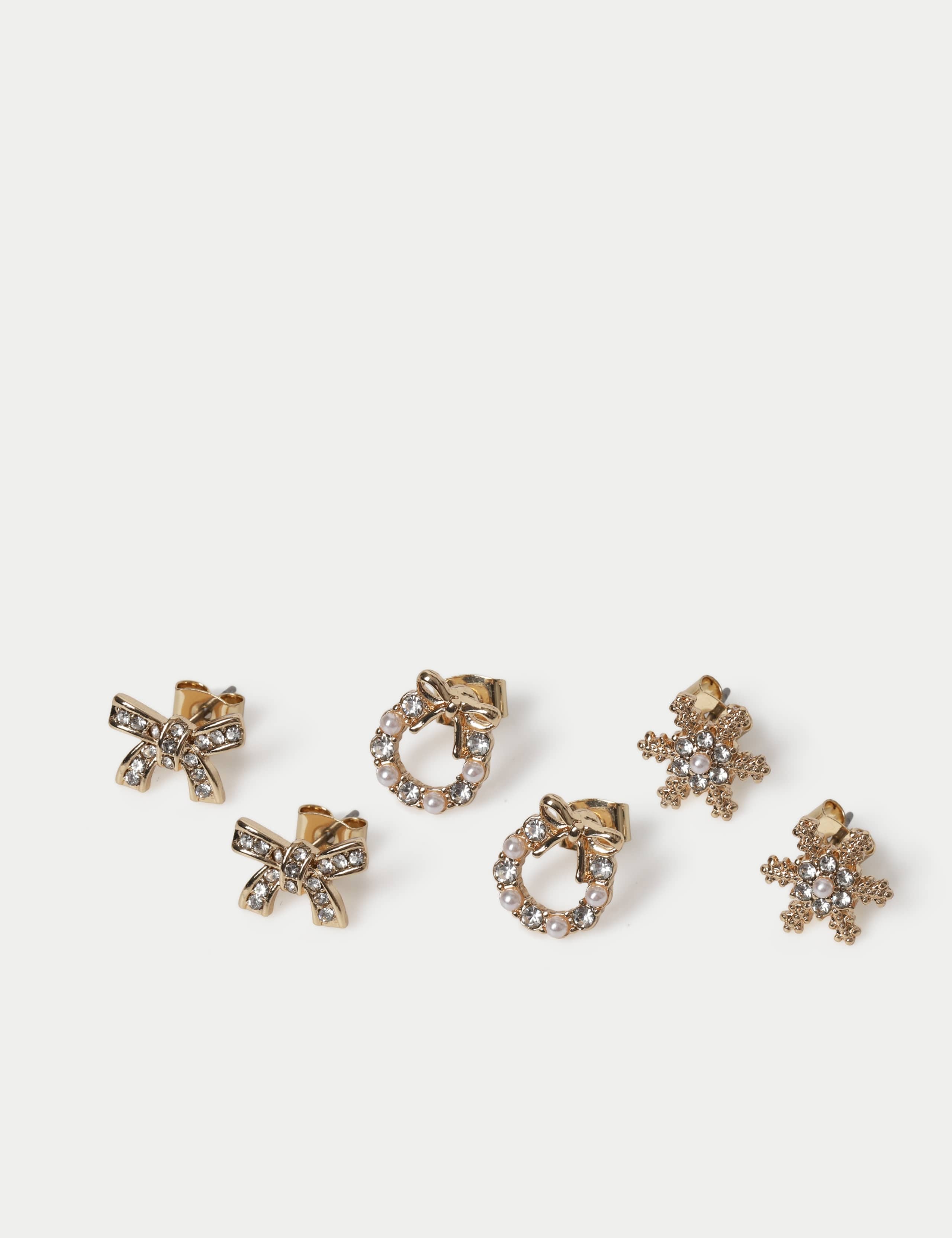 Christmas 3 Pack Gold Bow Stud Earrings 2 of 2