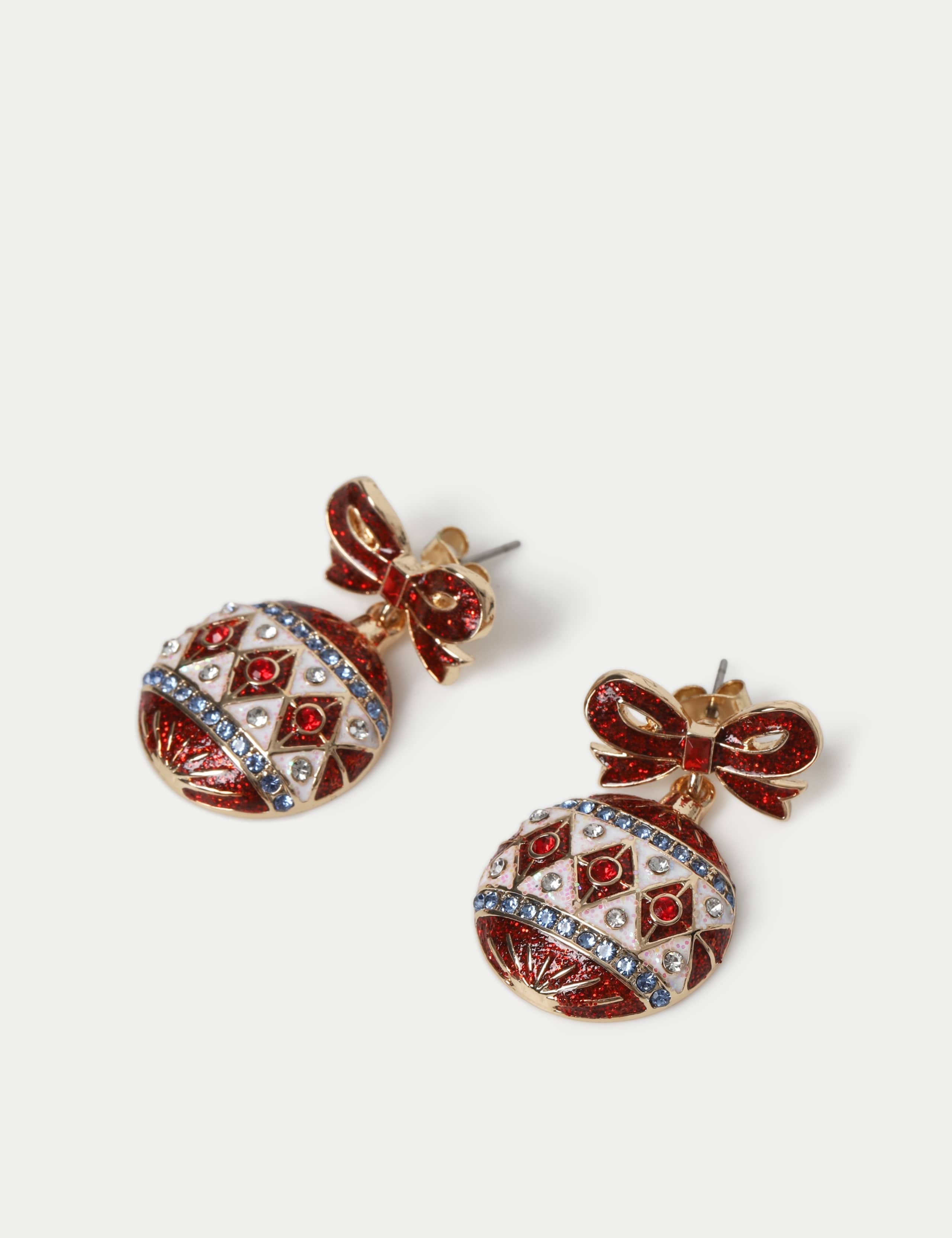 Christmas Bow Bauble Drop Earrings 2 of 2