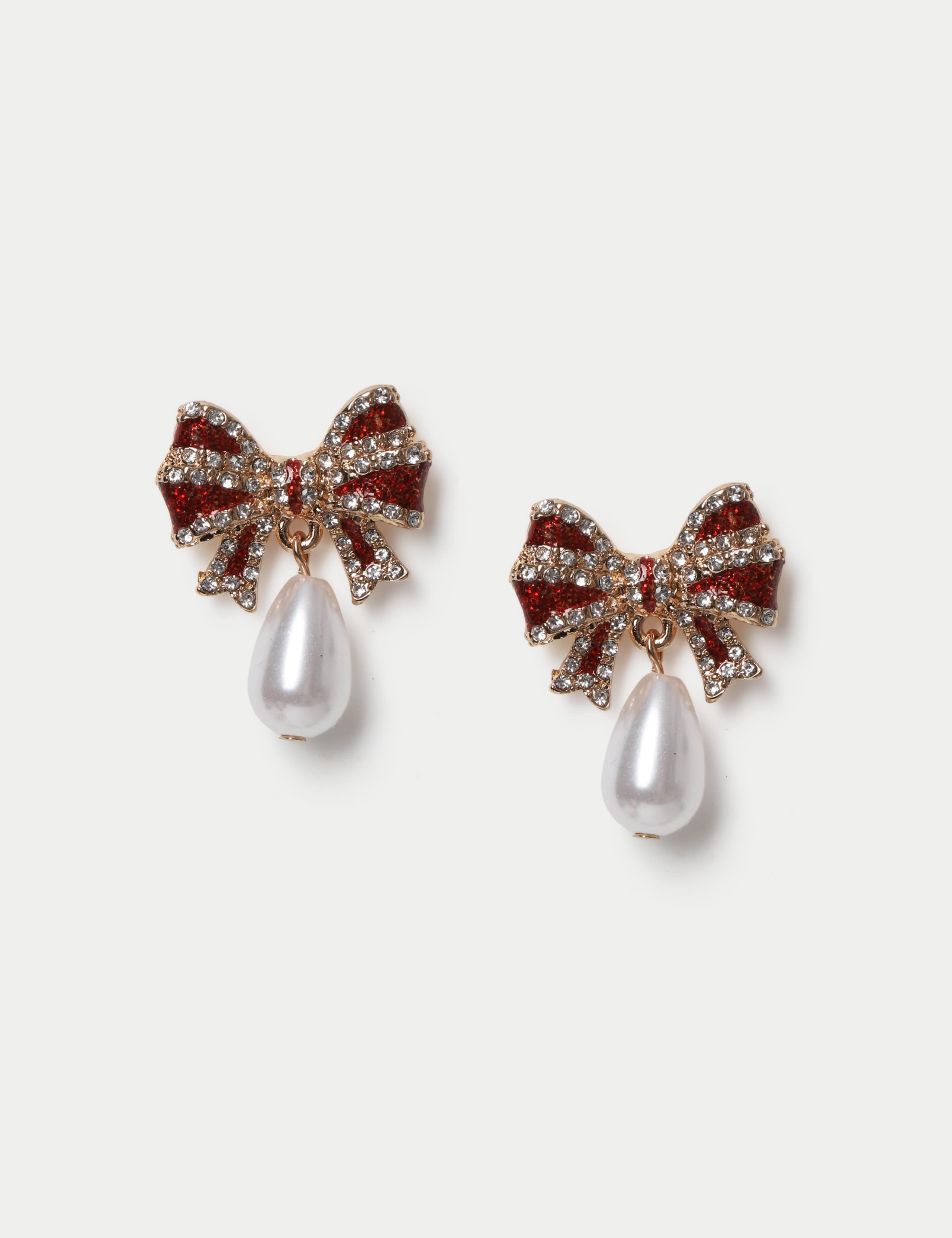 Christmas Bow Pearl Effect Drop Earrings 1 of 2