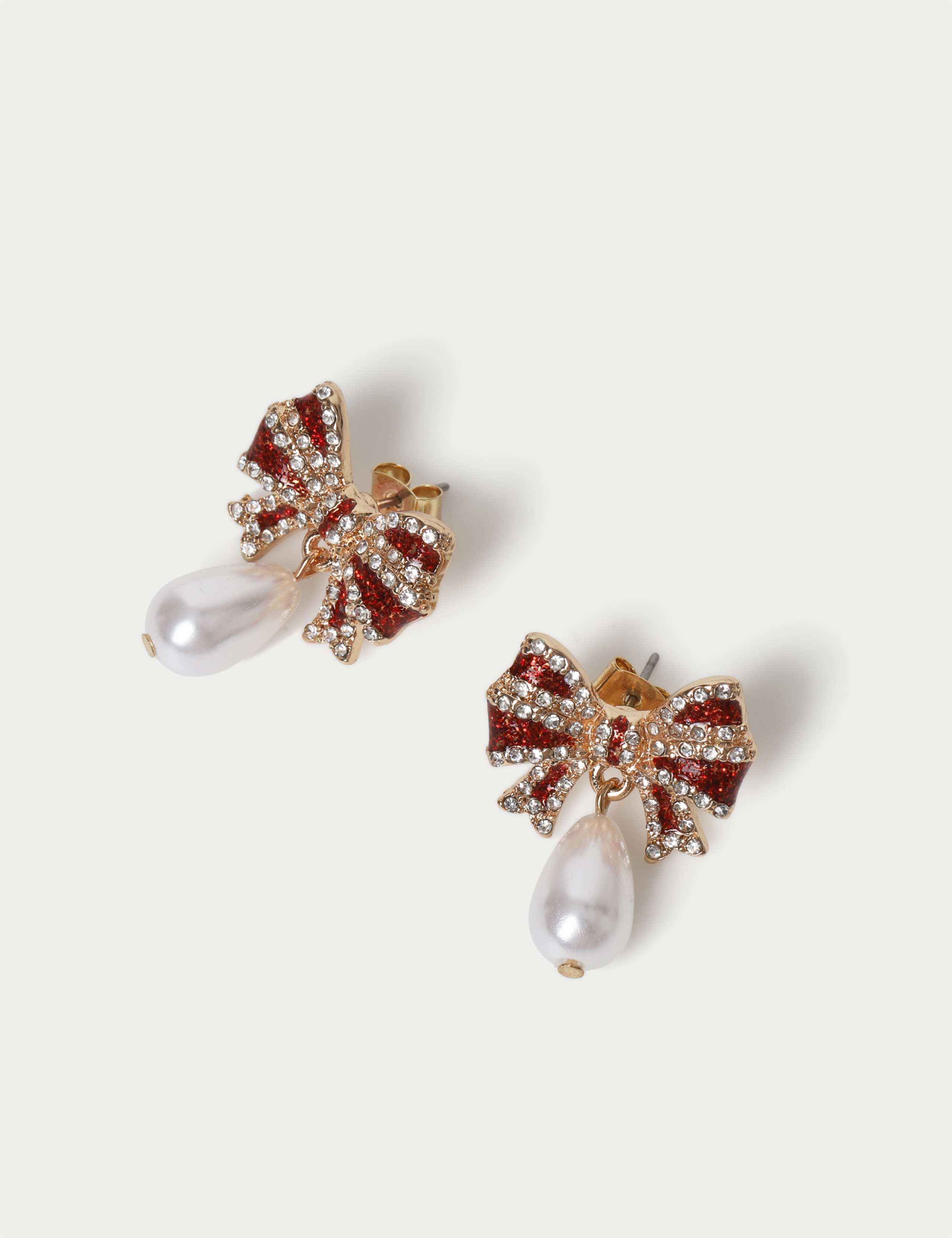 Christmas Bow Pearl Effect Drop Earrings 2 of 2