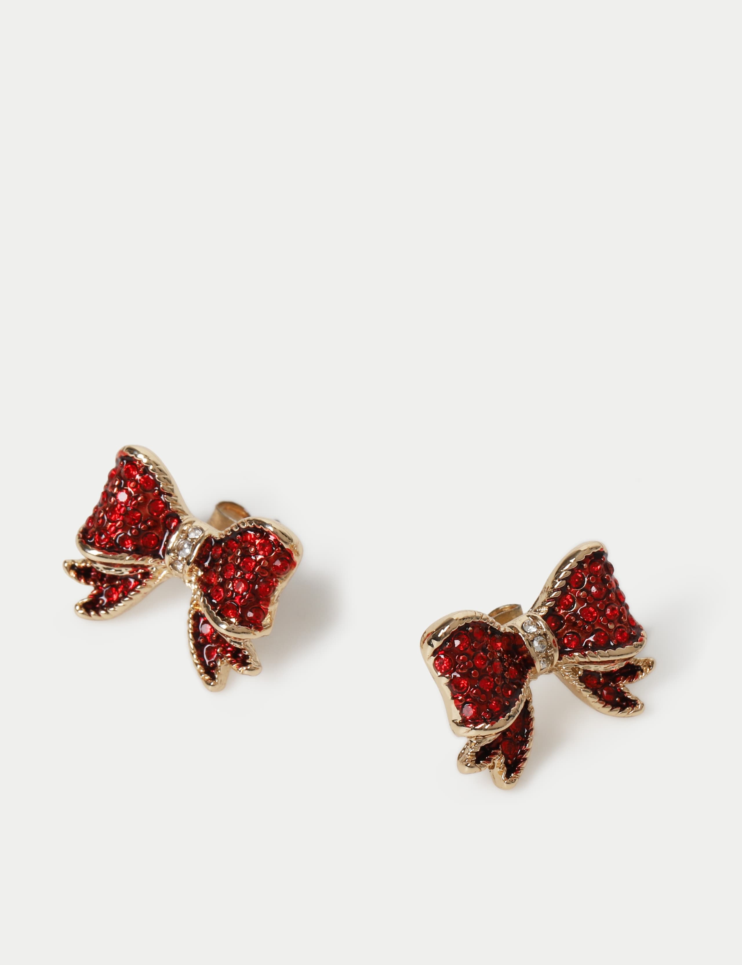 Christmas Red Cyrstal Bow Stud Earrings 2 of 2