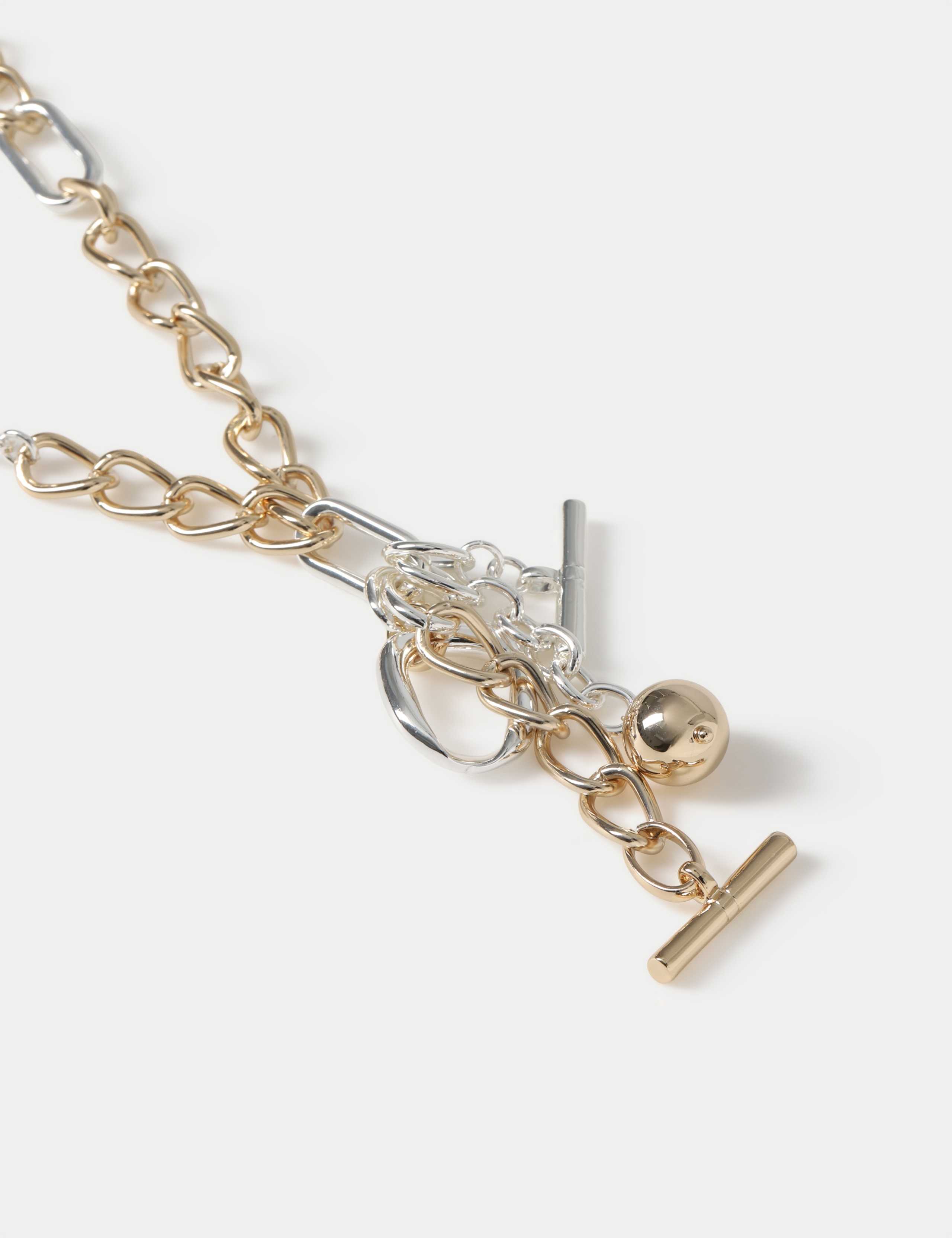 Mixed Metal T-Bar Charm Necklace 2 of 2