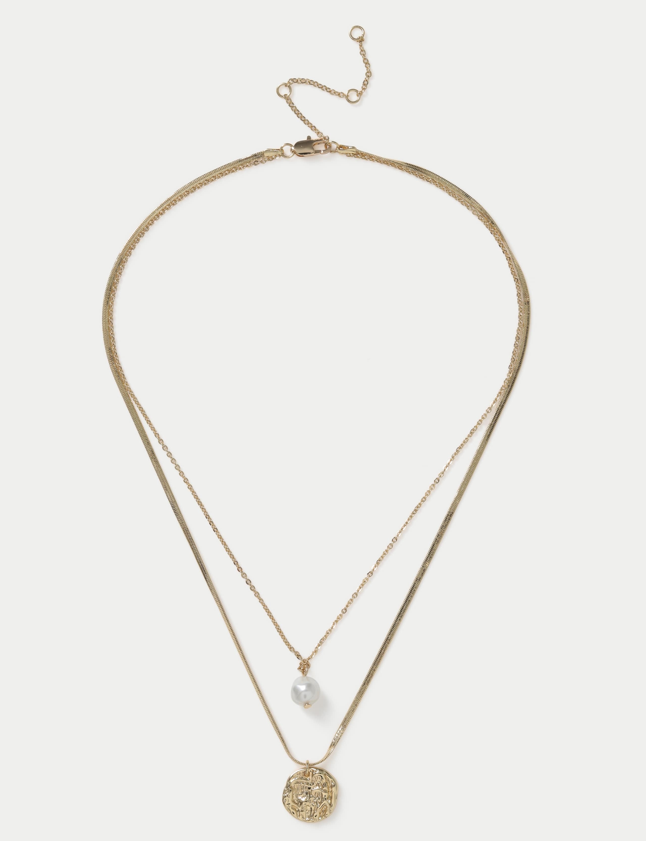 14ct Plated Pearl Multirow Necklace 1 of 2