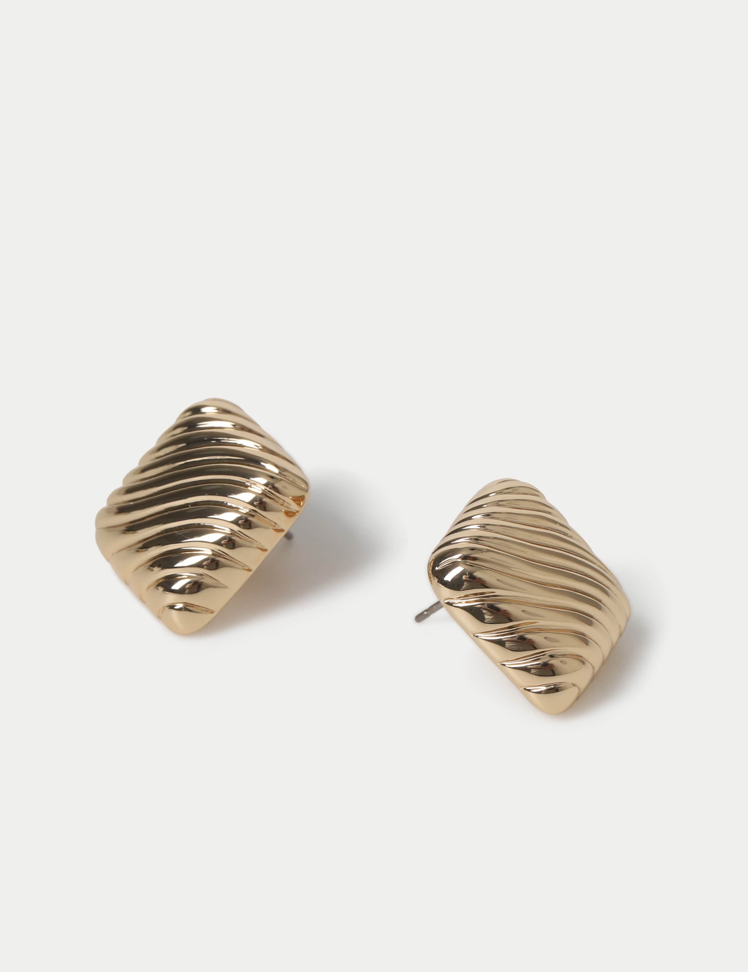Gold Tone Texture Square Earrings 2 of 2