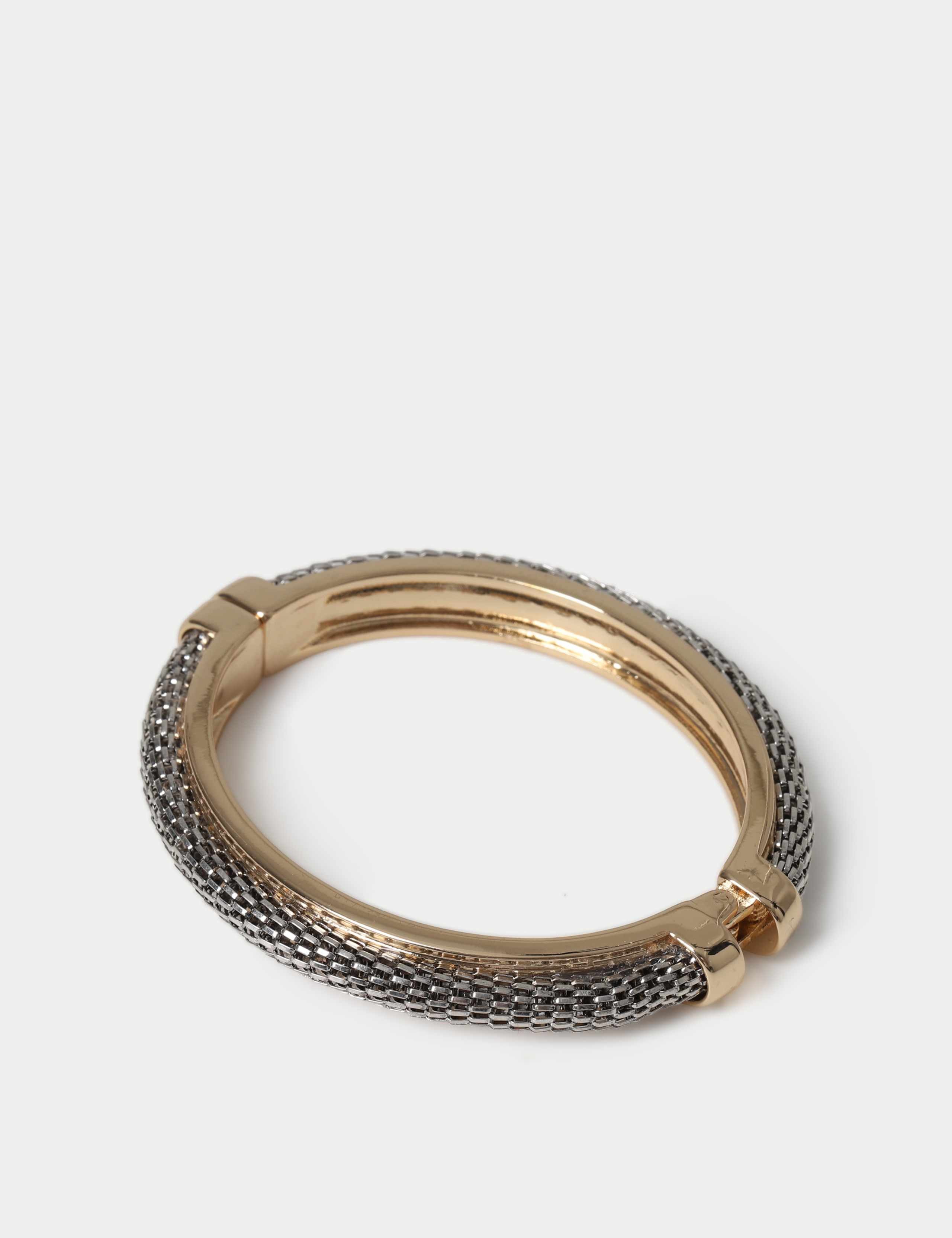 Mixed Metal Engraved Hinged Bangle 2 of 2