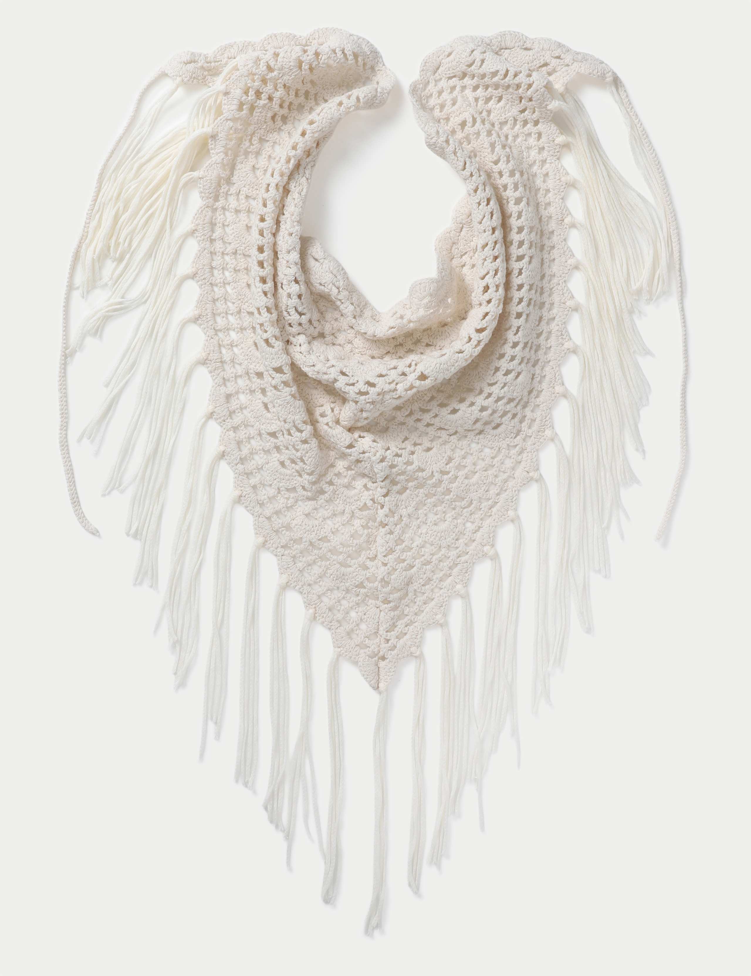 OE White Crotchet Fringe Scarf 1 of 2
