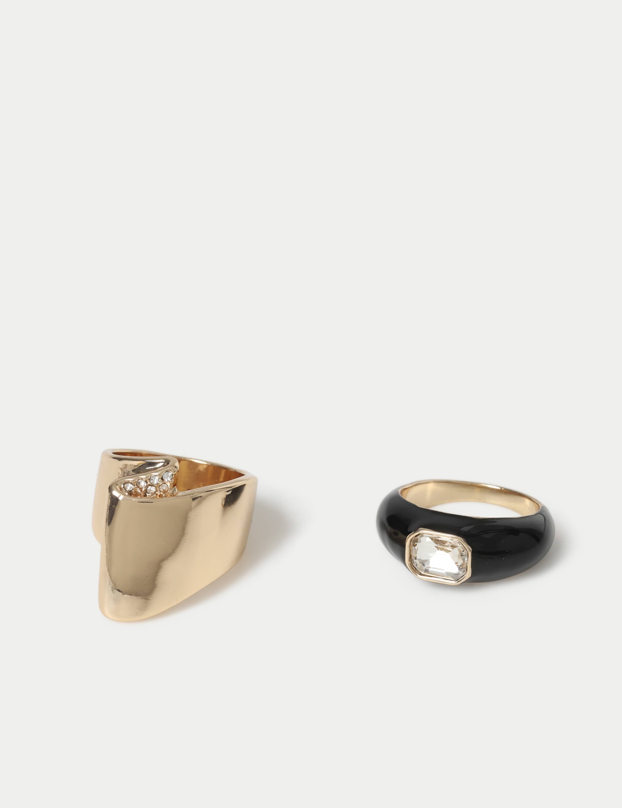 Black Enamel and Crystal Ring Multipack 1 of 2