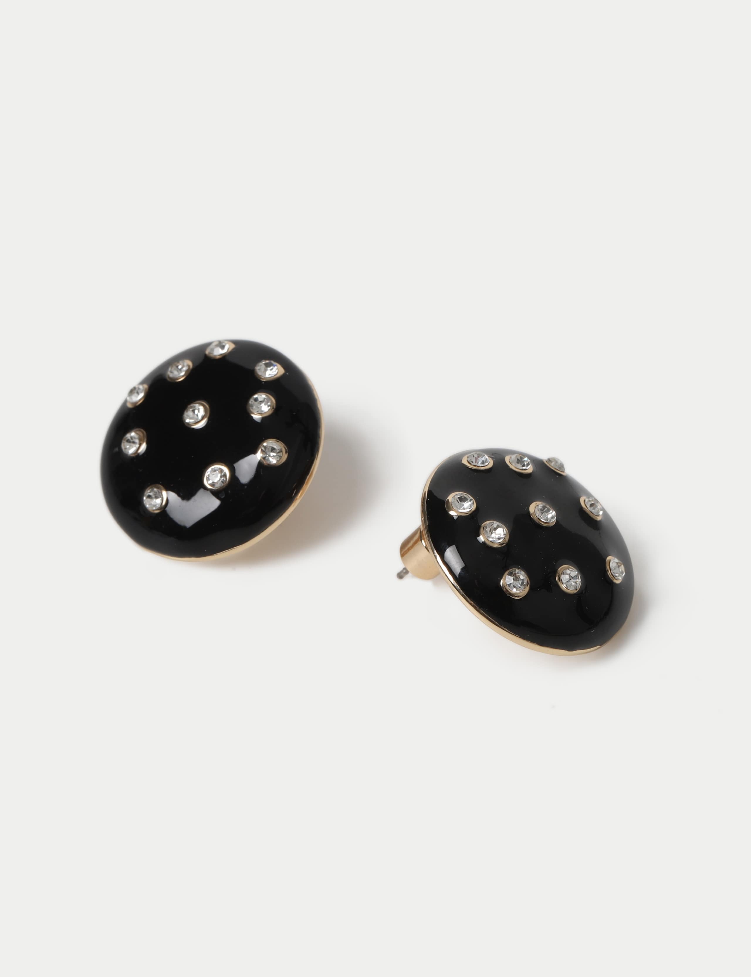 Black Enamel and Crystal Circle Earrings 2 of 2