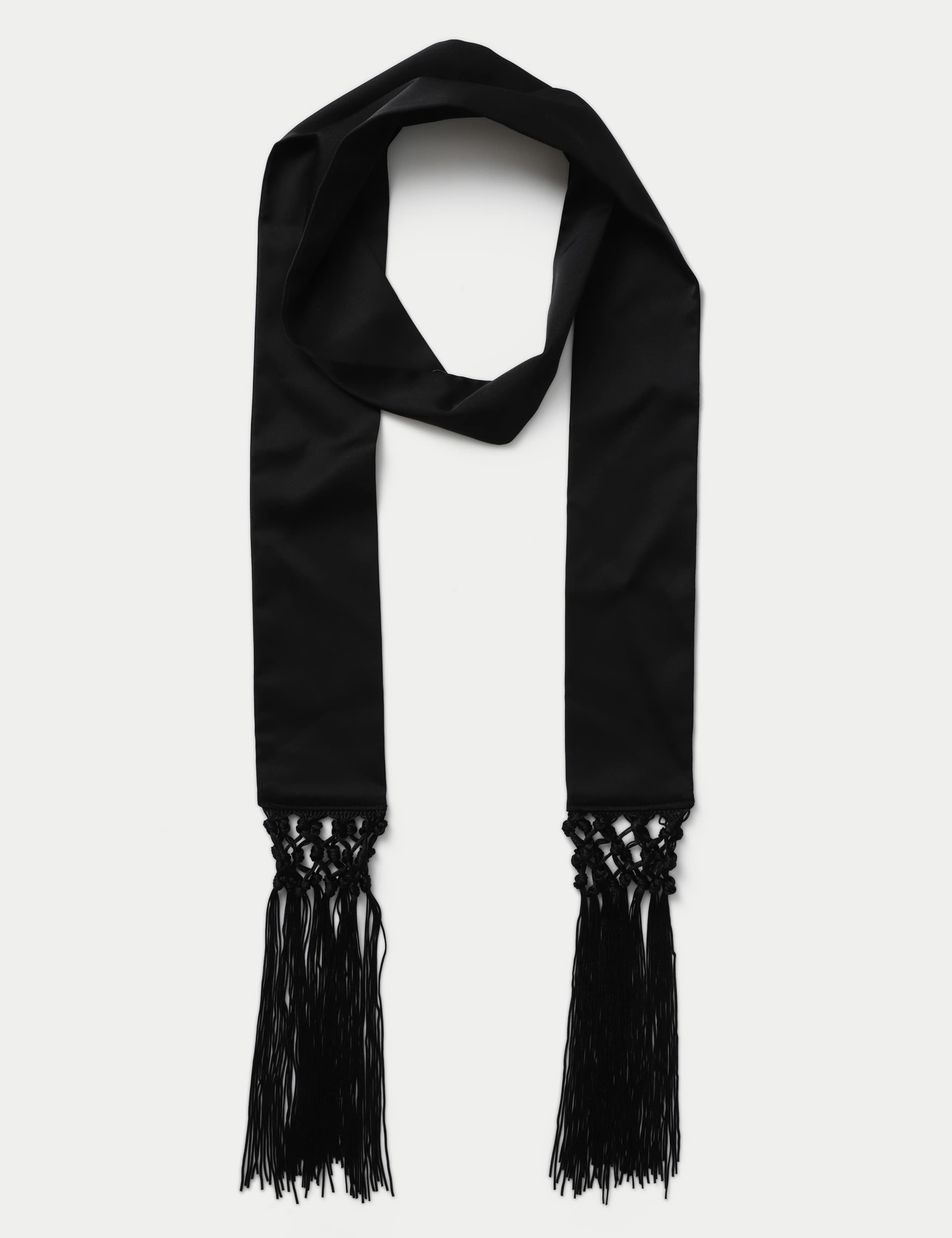 Black Tuxedo Tassel Skinny Scarf 1 of 2