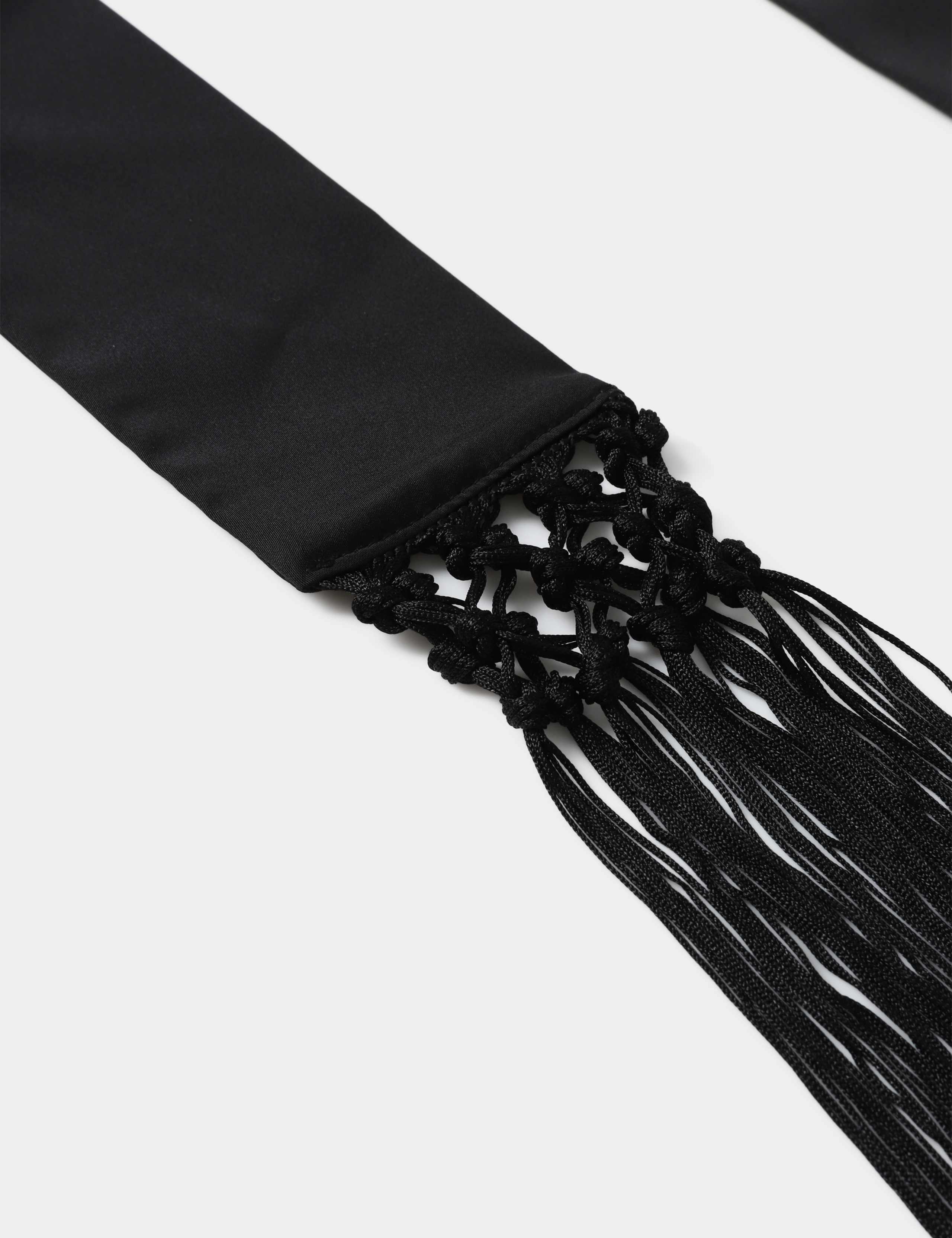 Black Tuxedo Tassel Skinny Scarf 2 of 2