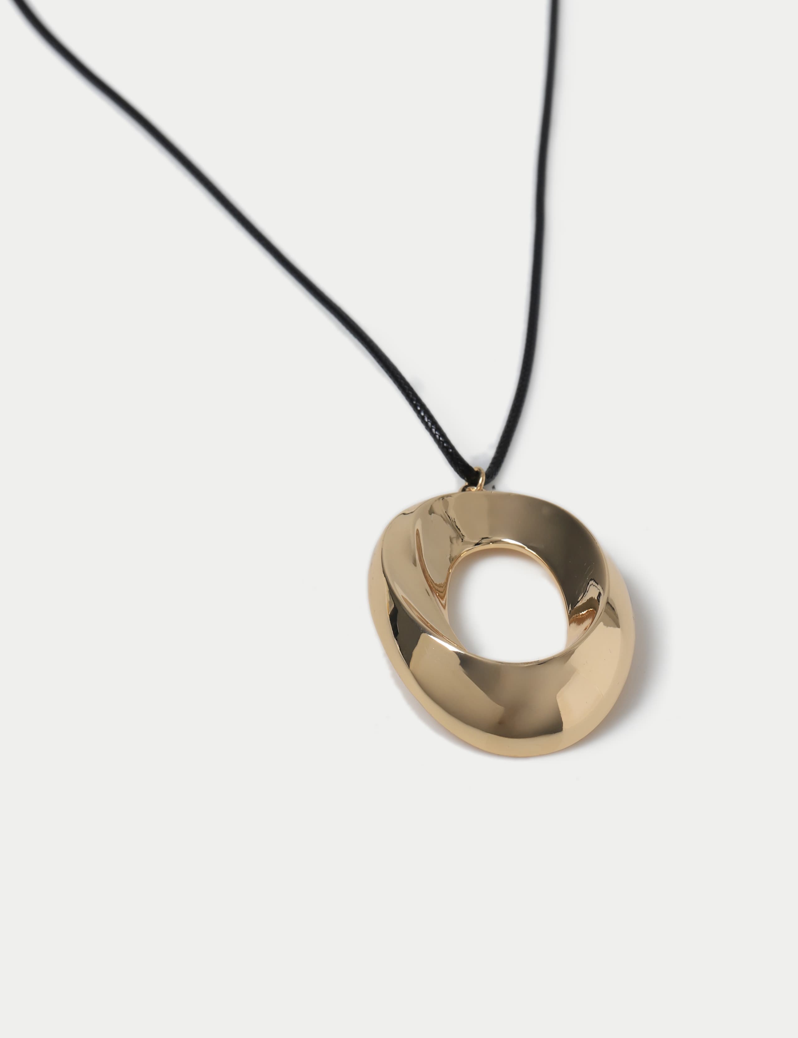 Gold Tone Open Circle Black Cord Pendant Necklace 3 of 4