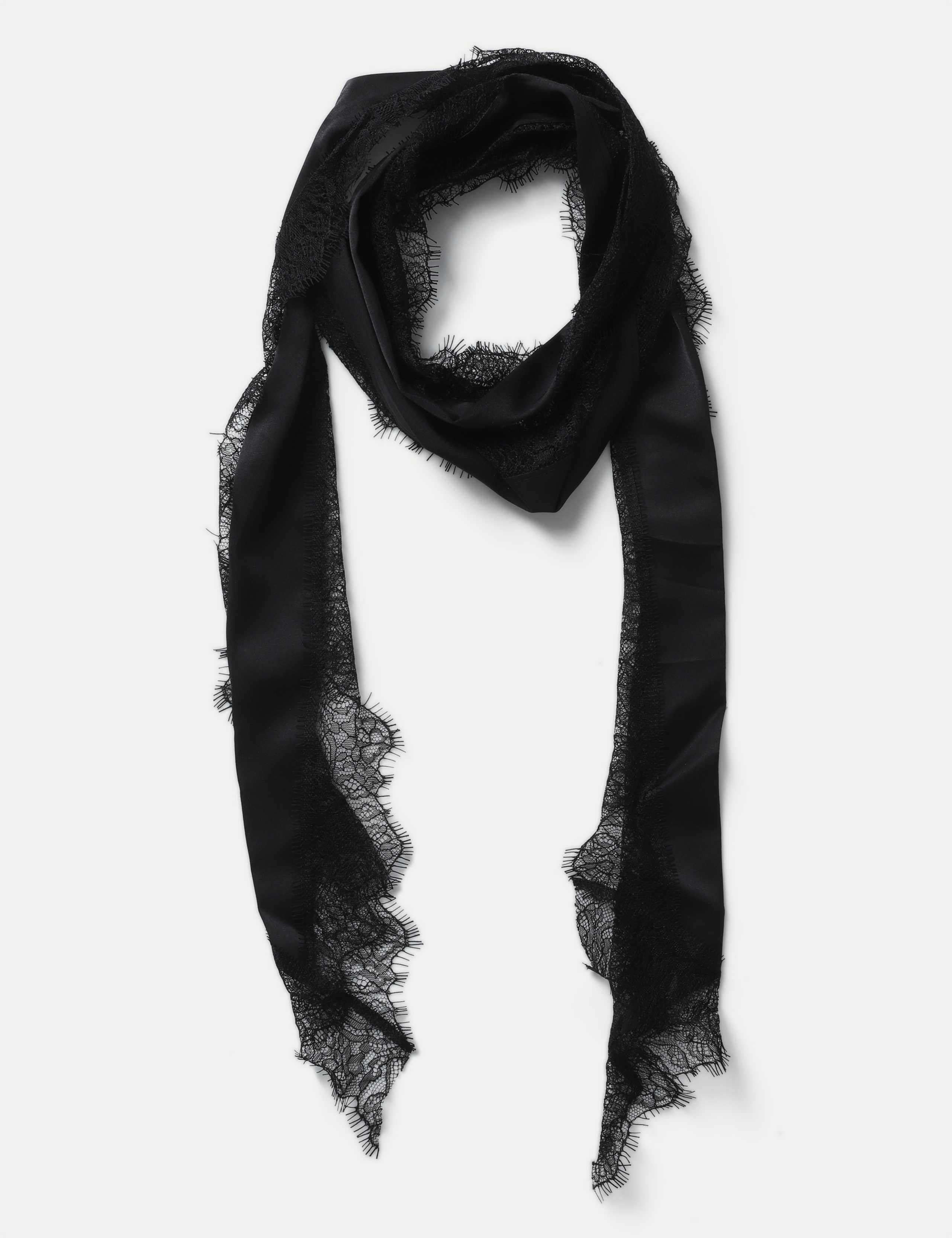 Satin and Lace Trim Skinny Scarf 1 of 2