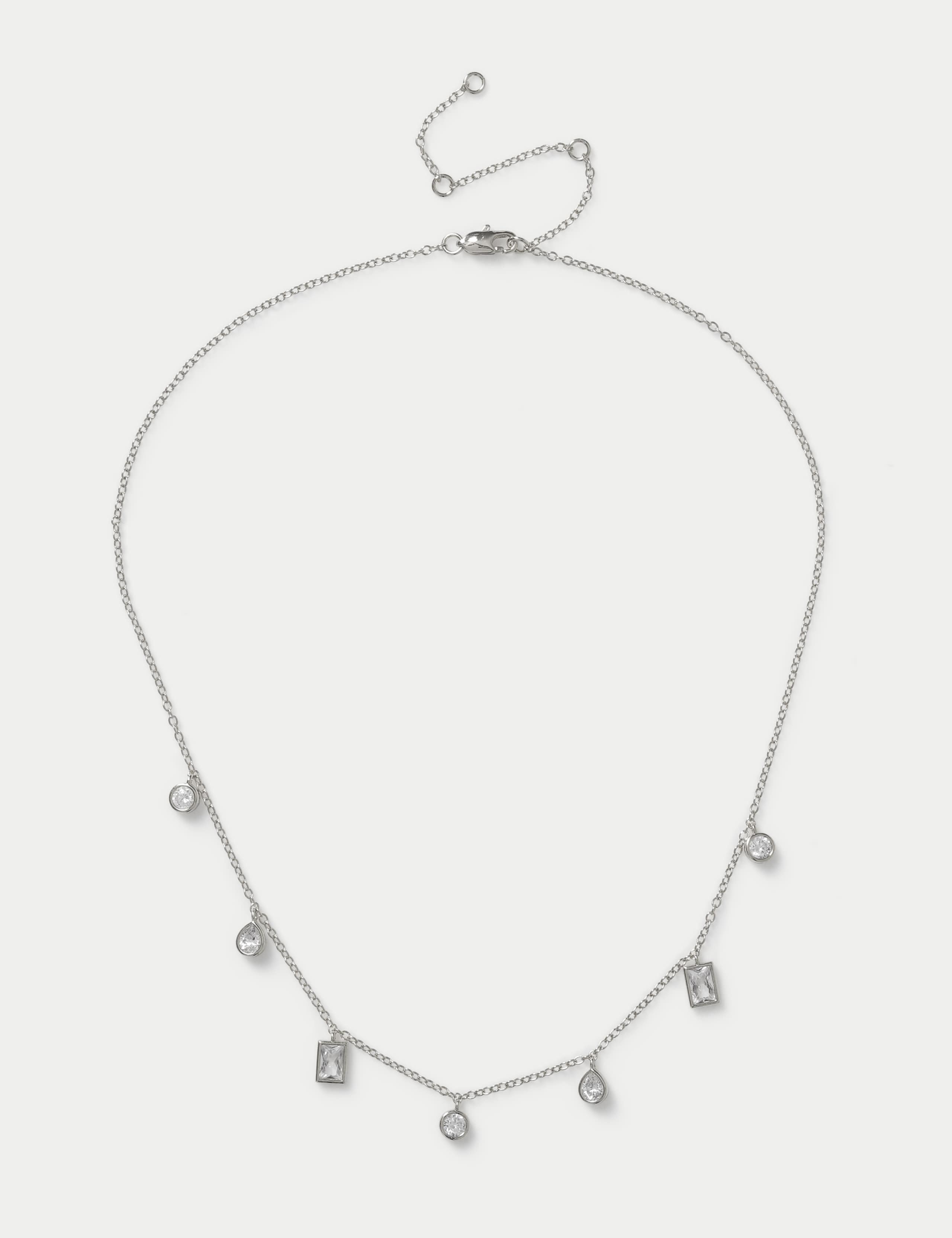 Platinum Plated Mixed Shape CZ Necklace 1 of 2