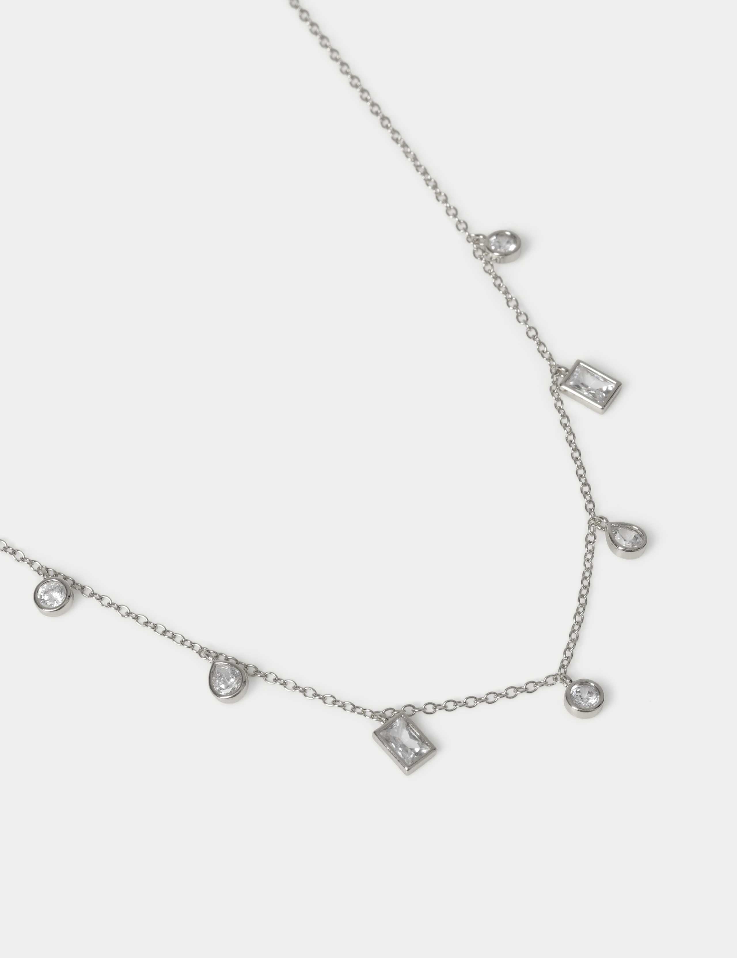 Platinum Plated Mixed Shape CZ Necklace 2 of 2