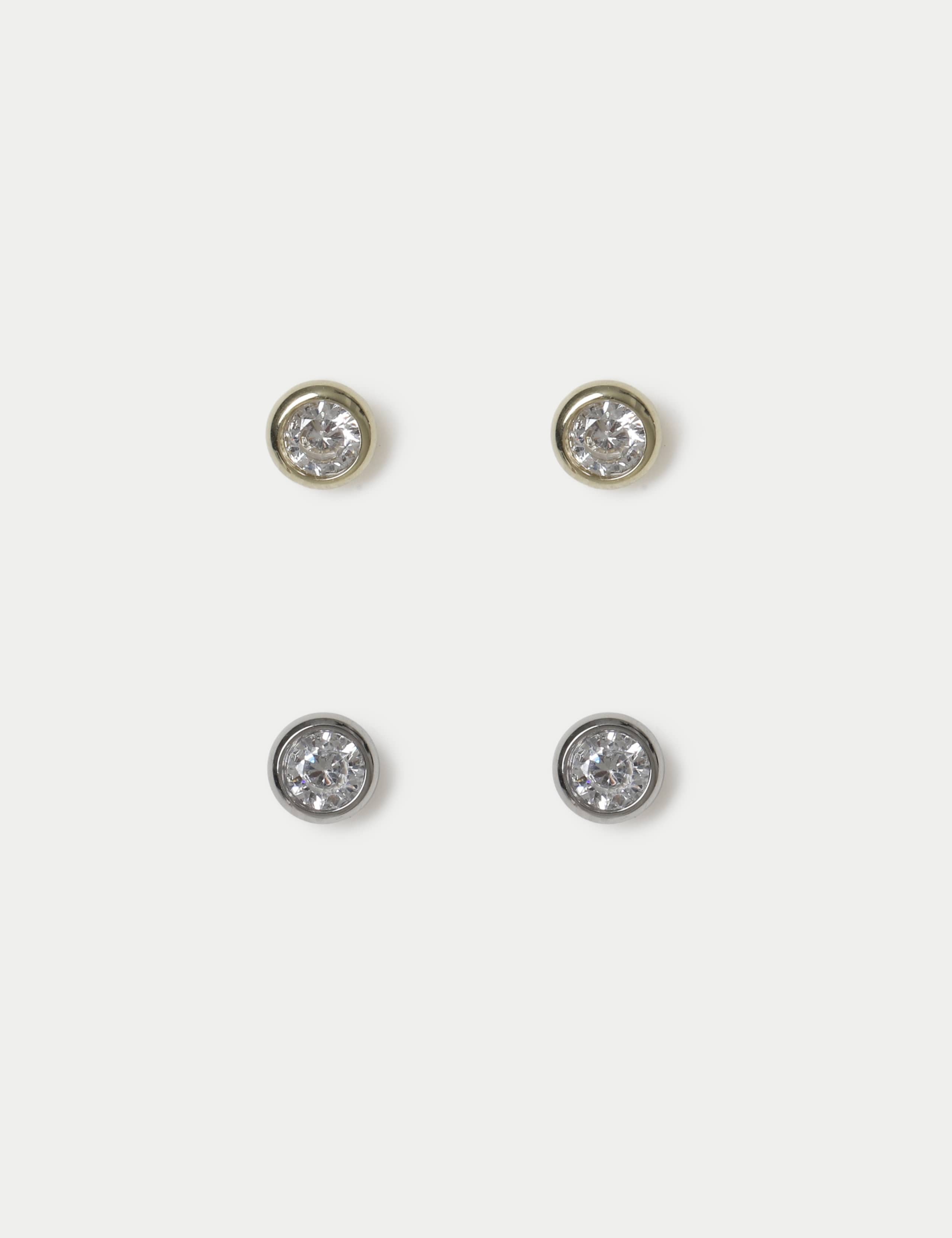 Auto Mixed Metal CZ 2 Pack Stud Earrings 1 of 2