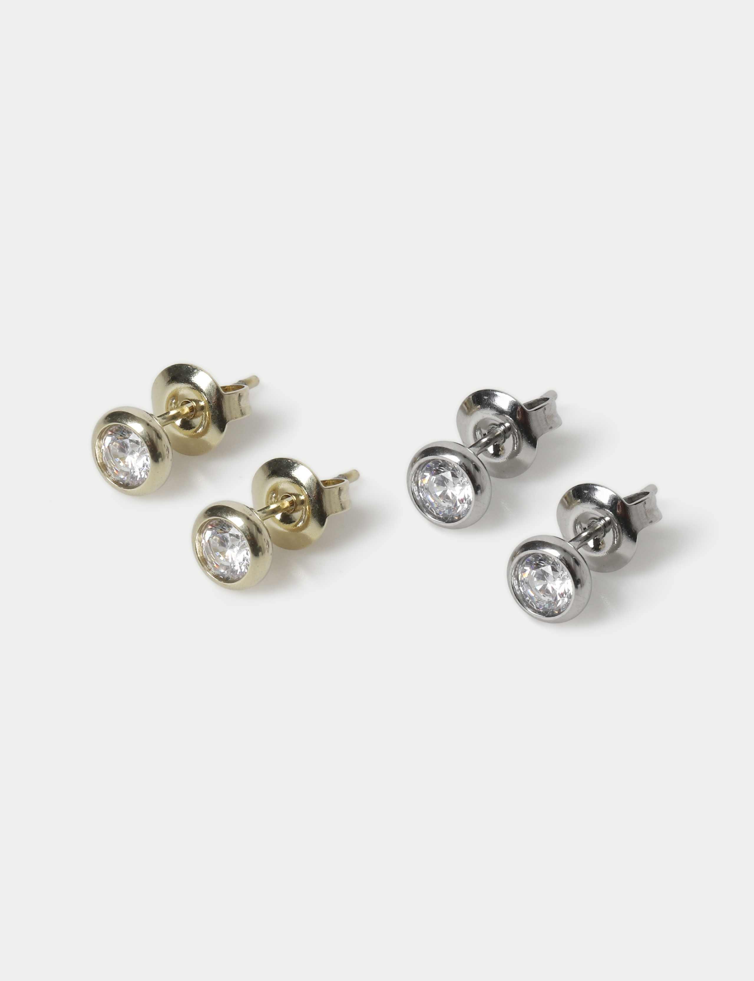 Auto Mixed Metal CZ 2 Pack Stud Earrings 2 of 2