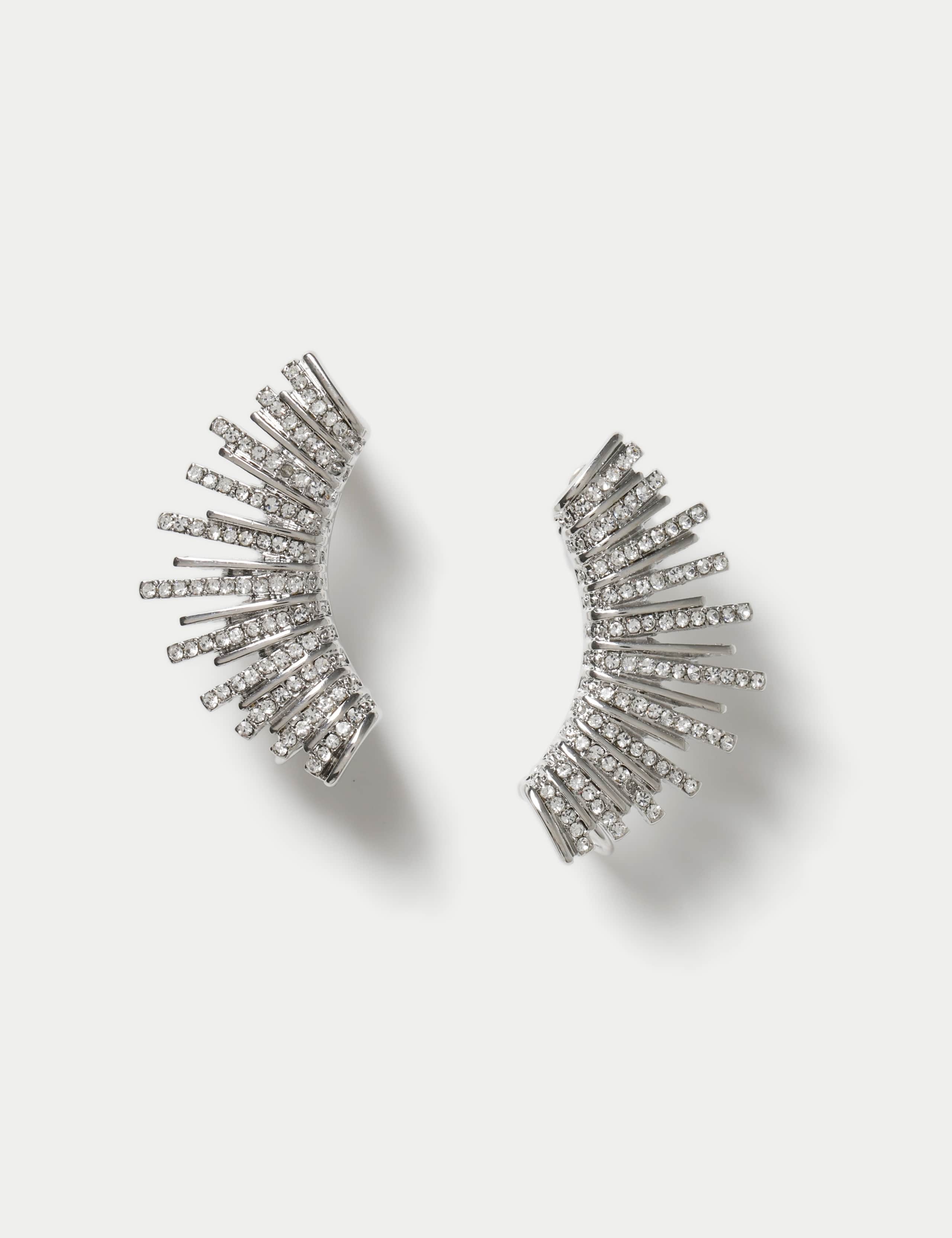 Rhodium Crystal Climber Ear Cuffs 1 of 2
