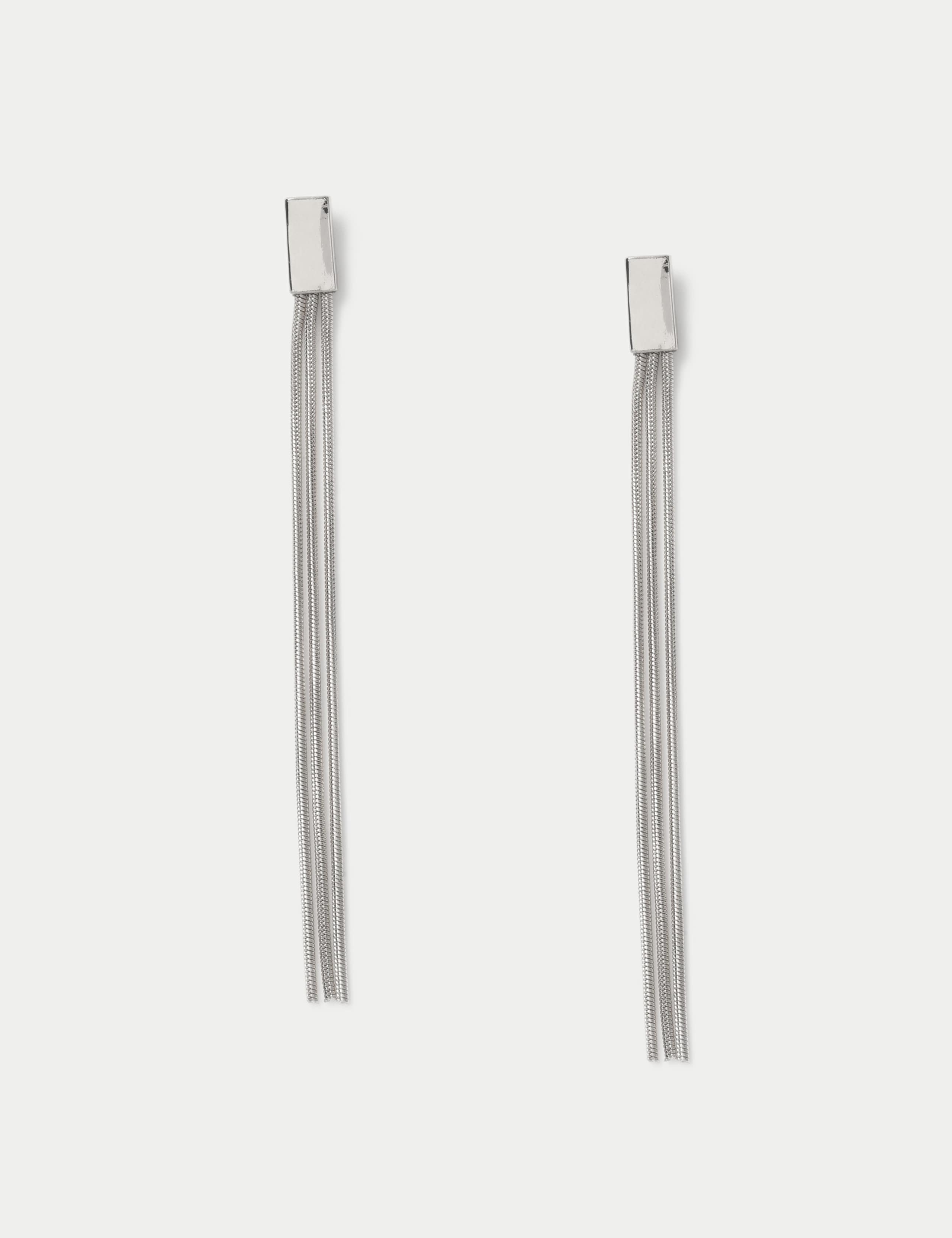 Silver Tone Slinky Long Drop Earrings 1 of 2