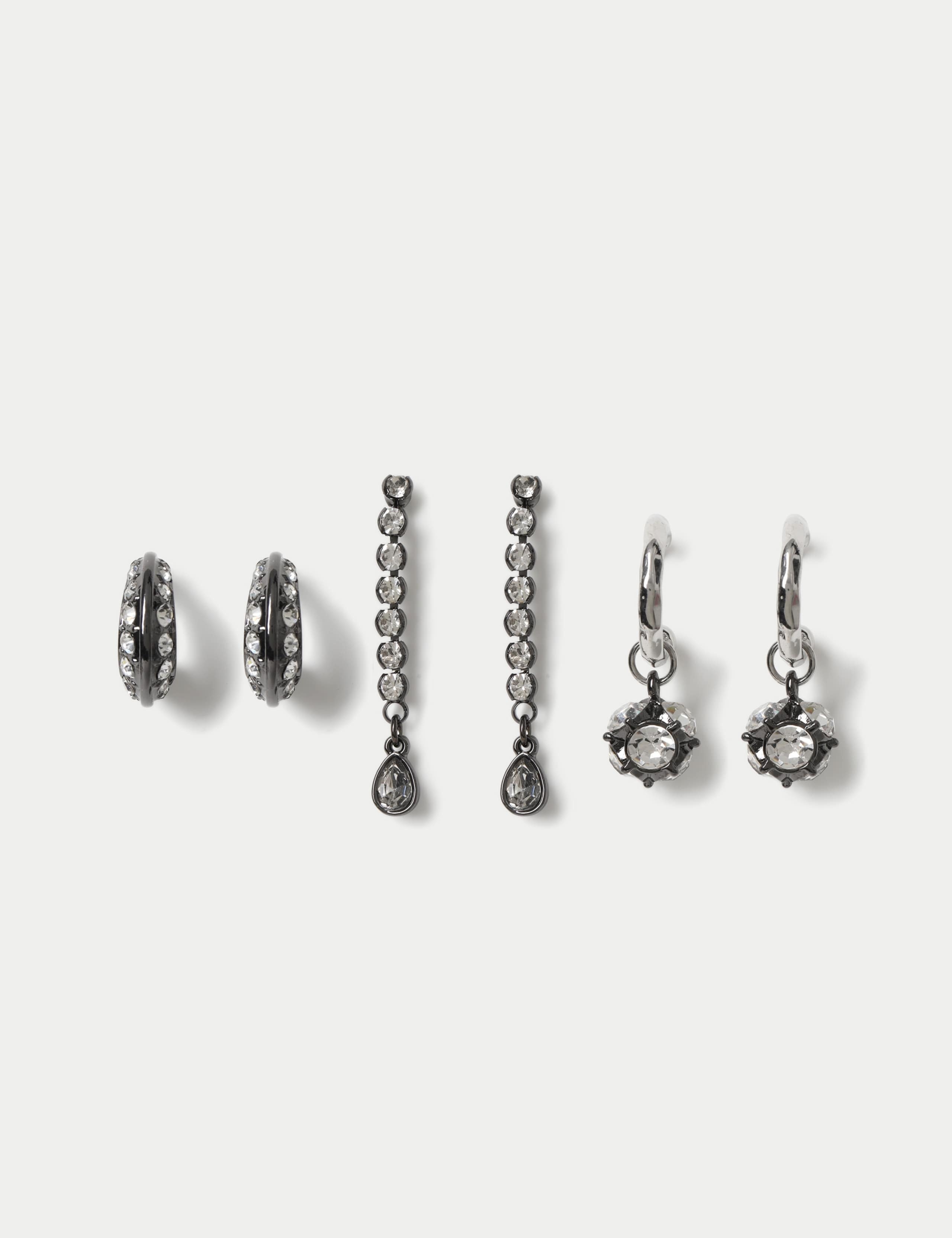 Gunmetal Crystal Pack Drop Hoop Earrings 1 of 2