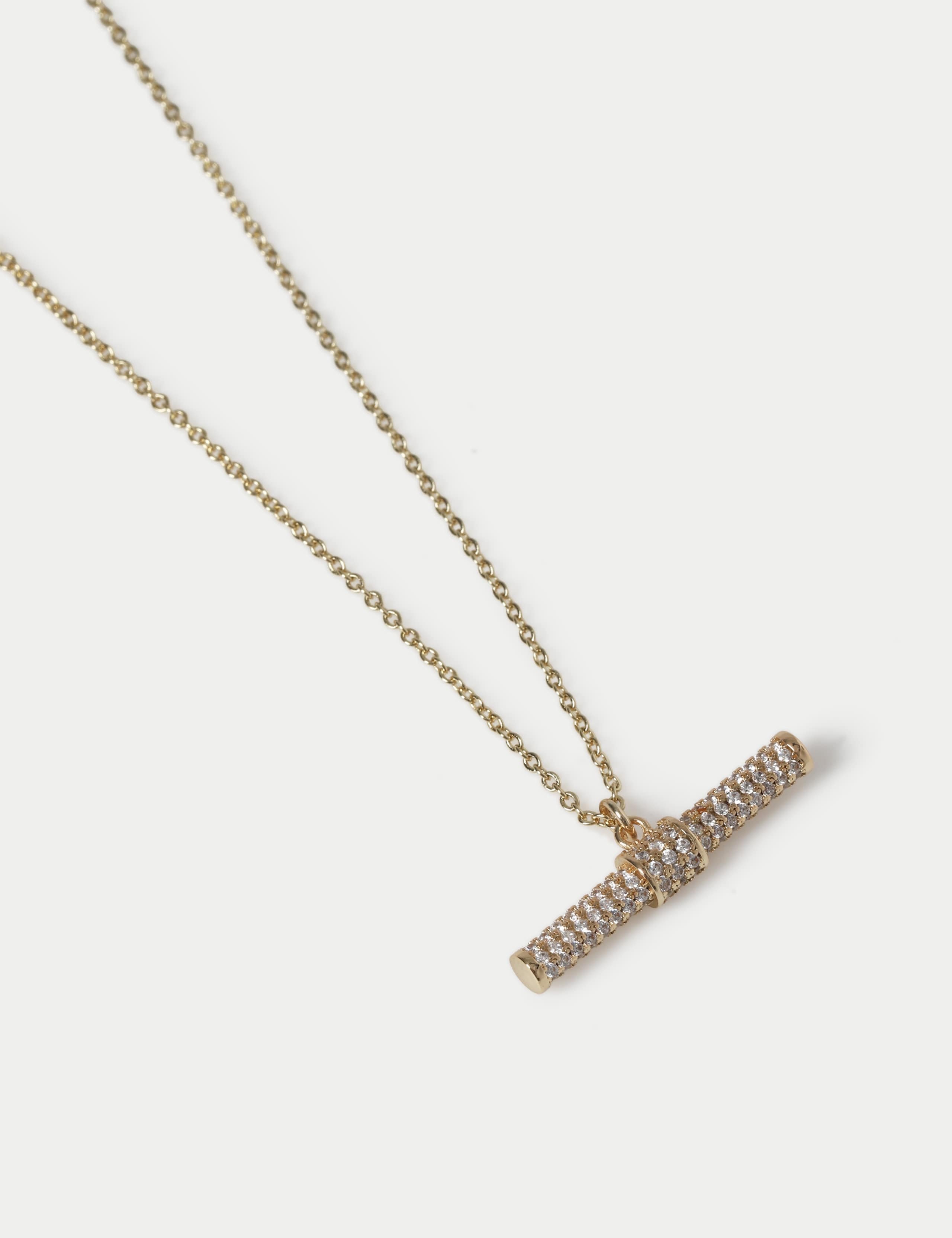 14ct Plated Pave T-Bar Necklace 2 of 2