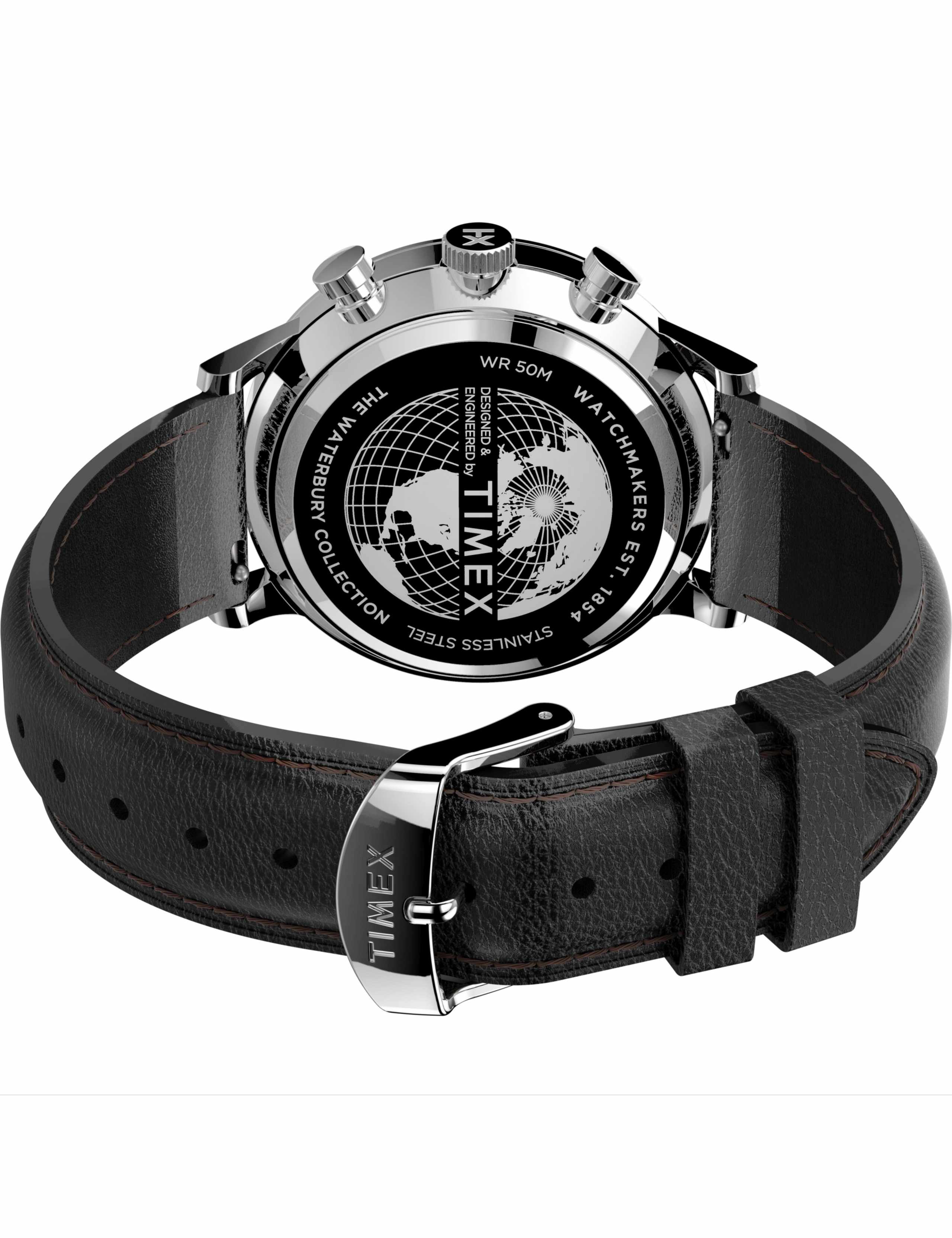 Timex Waterbury Classic Black Leather Chronograph Watch 4 of 8
