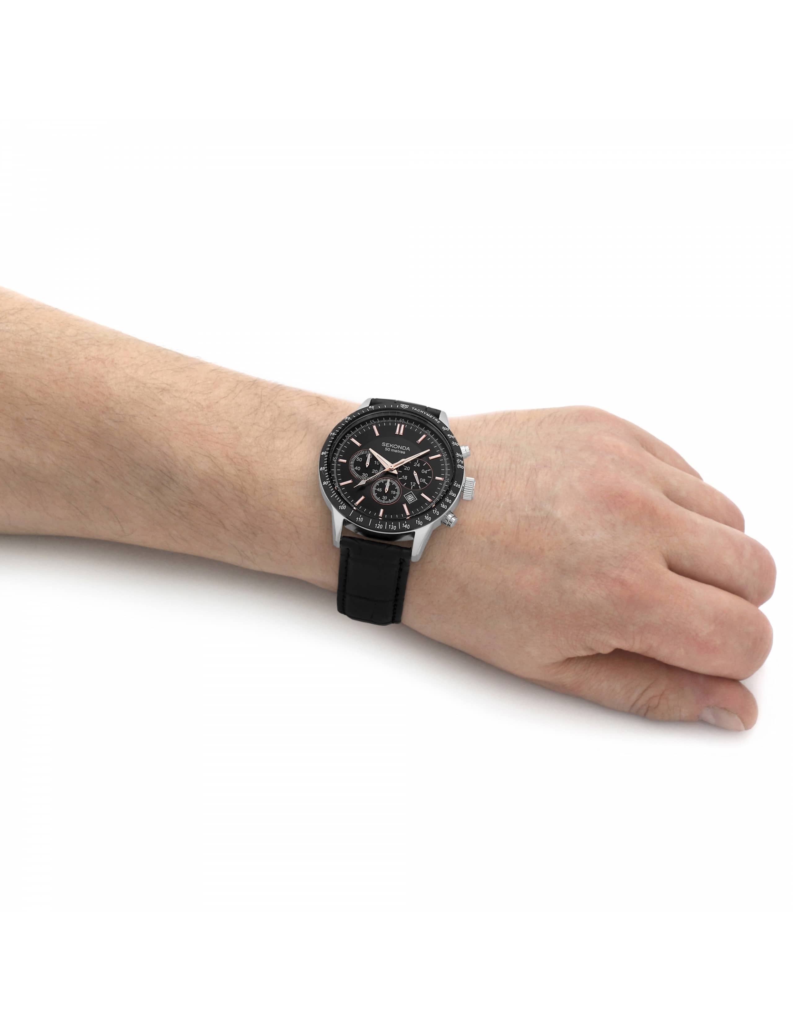 Sekonda Black Leather Chronograph Watch 2 of 6