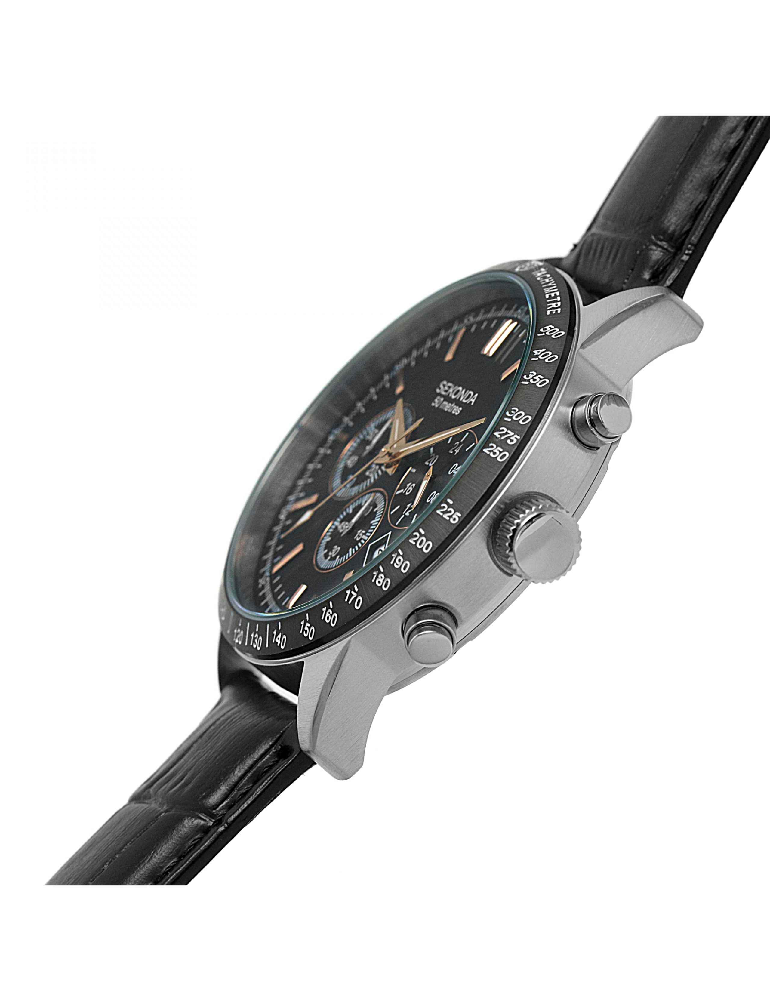Sekonda Black Leather Chronograph Watch 3 of 6