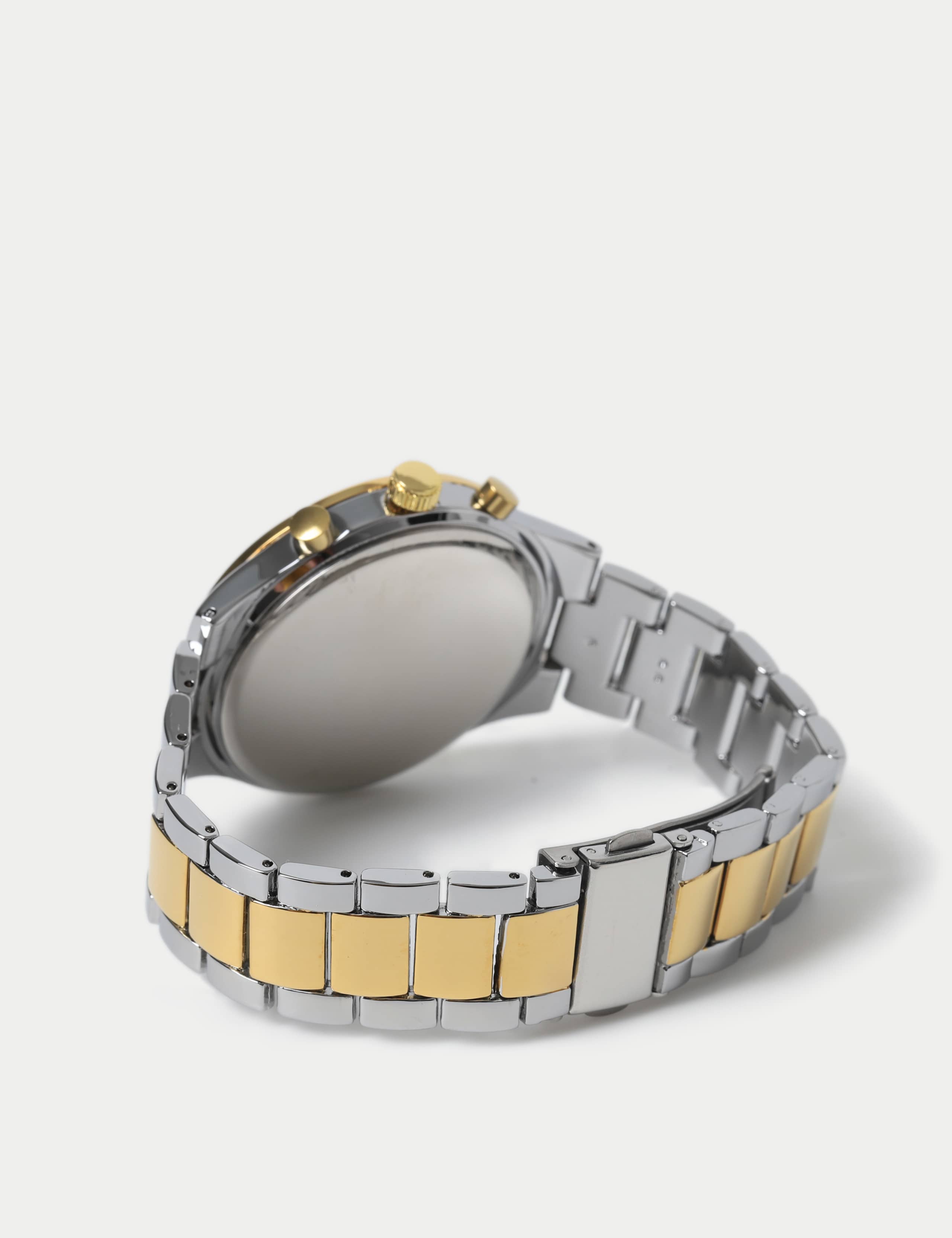 Two Tone Round Face Metal Strap Watch 3 of 3