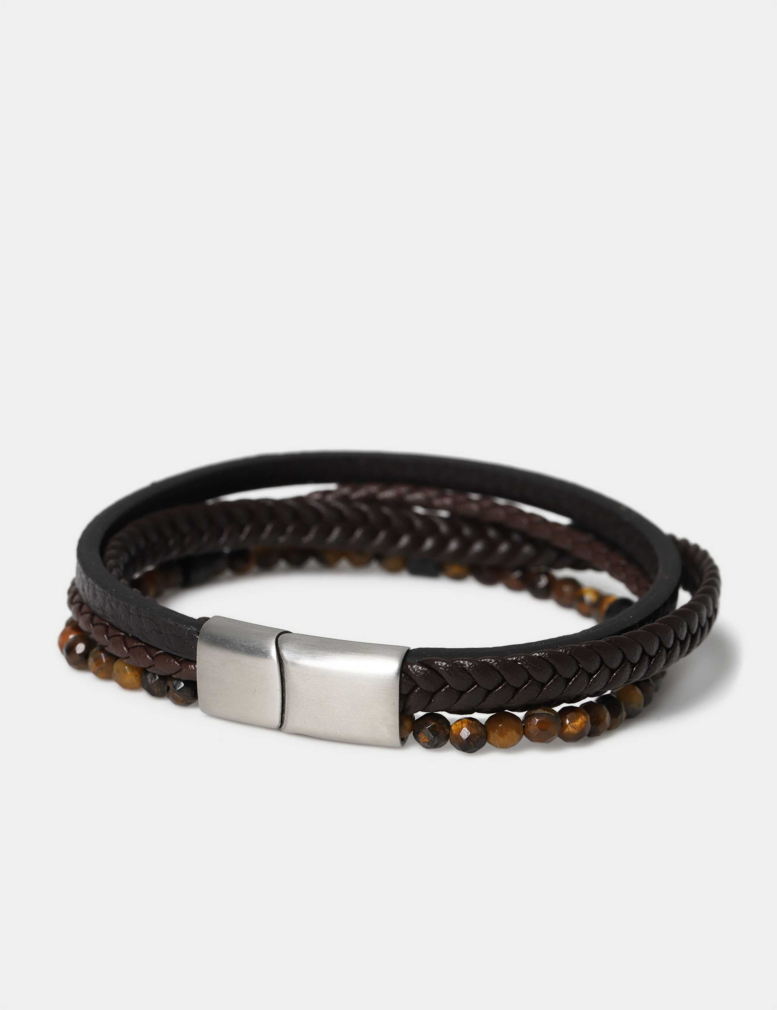 Genuine Leather and Semi P Bracelet 1 of 3