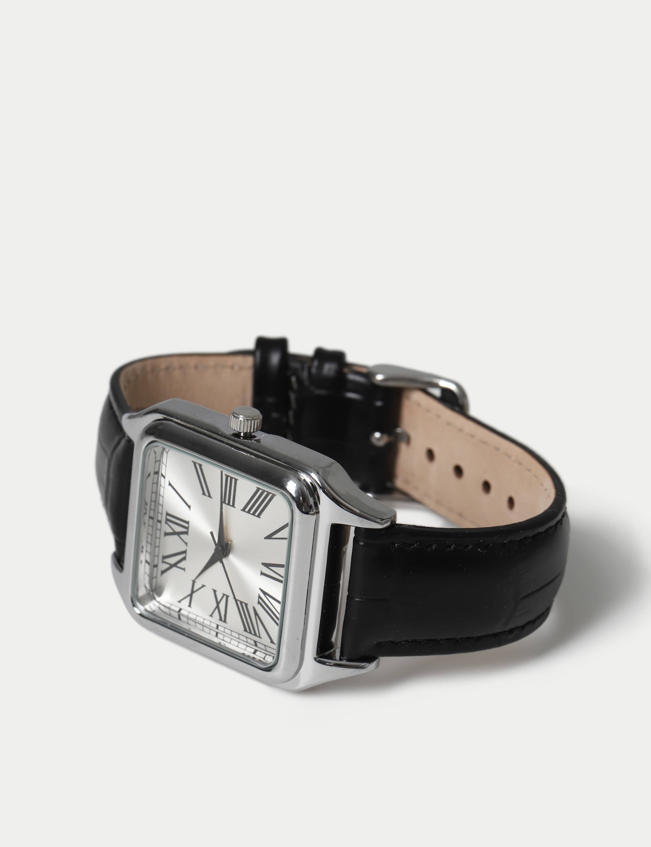 SILV SQUARE LEATHER STRAP WATCH 3 of 3