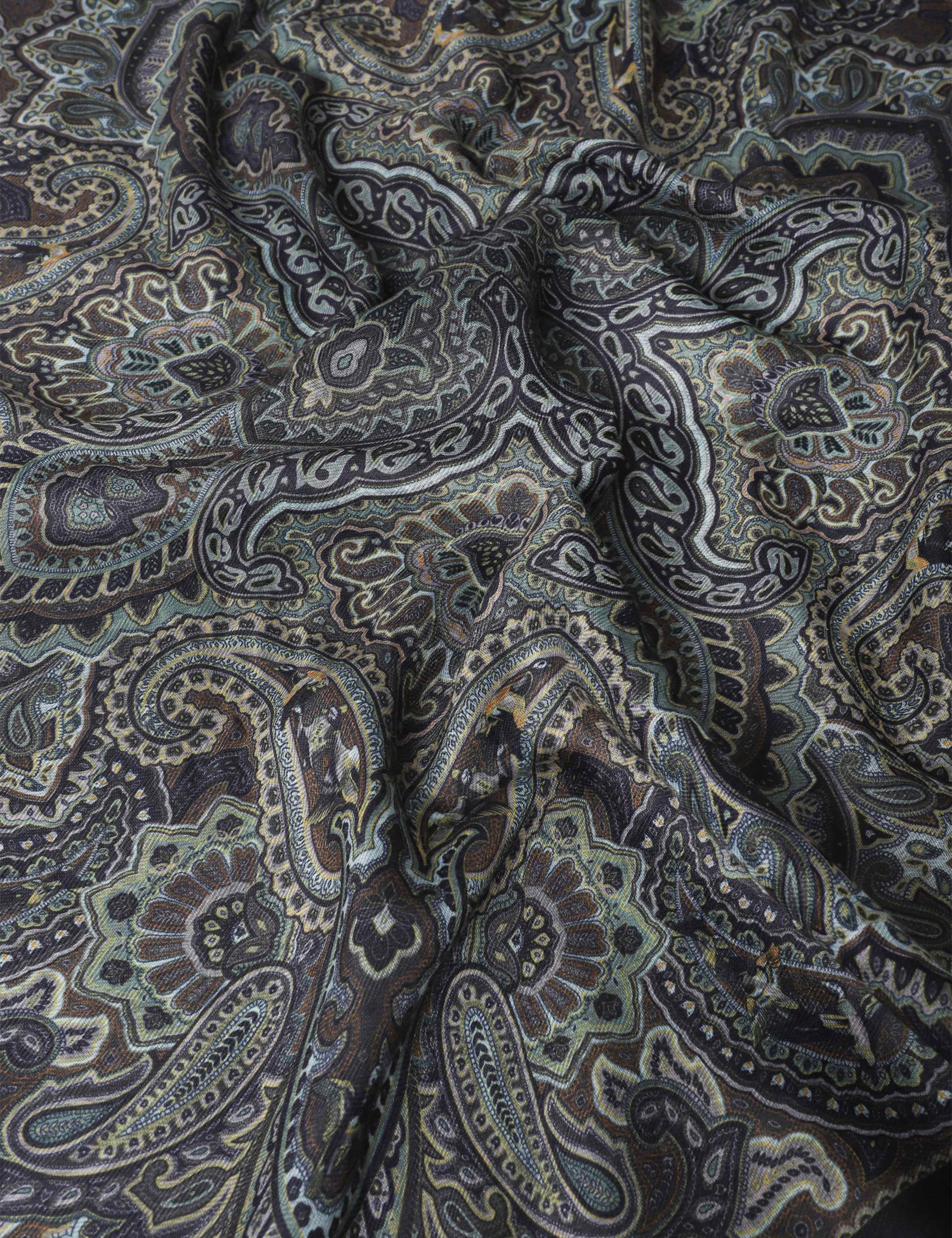 Navy Green Warm Paisley Scarf 3 of 3