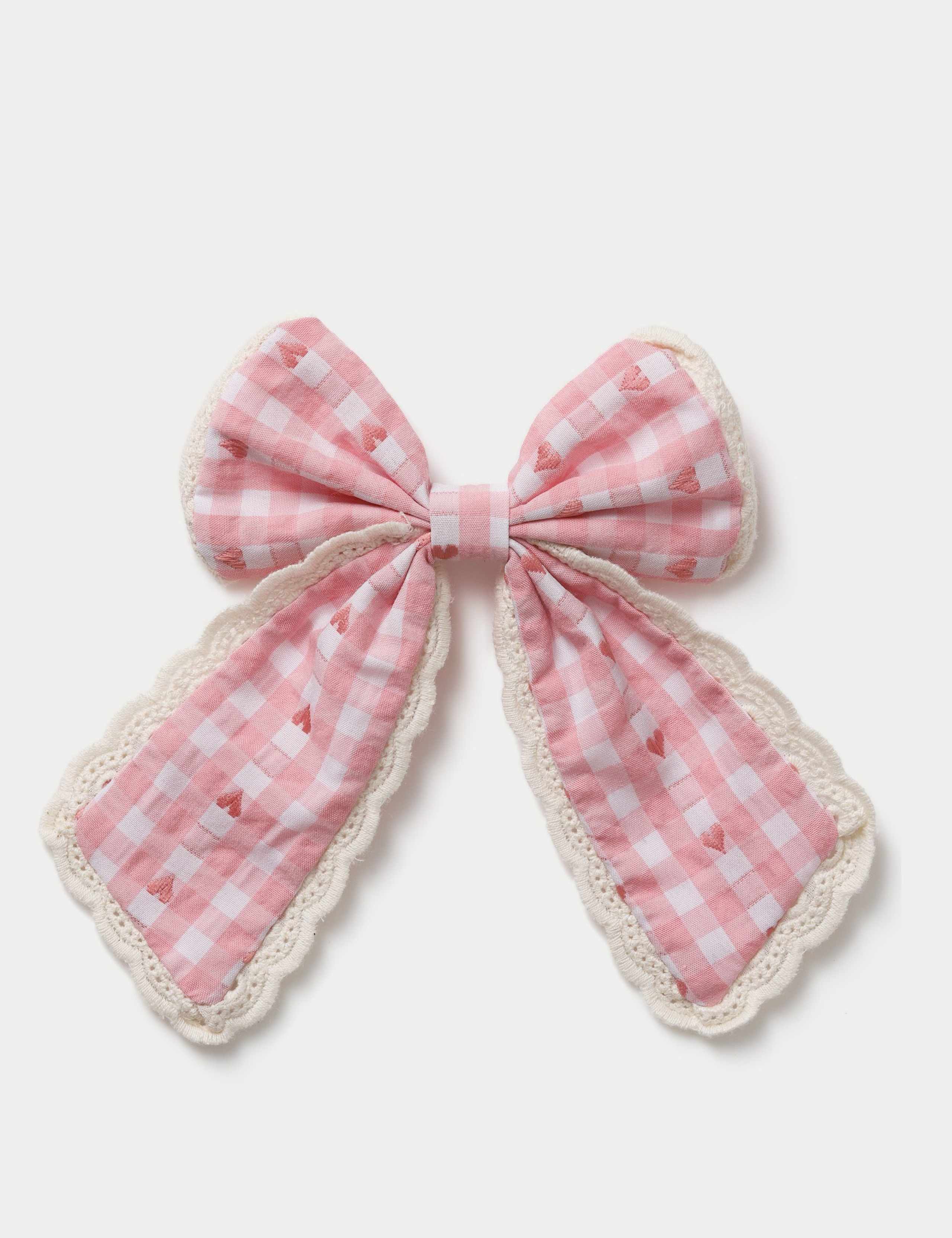 Gingham Lace Trim Bow 1 of 1