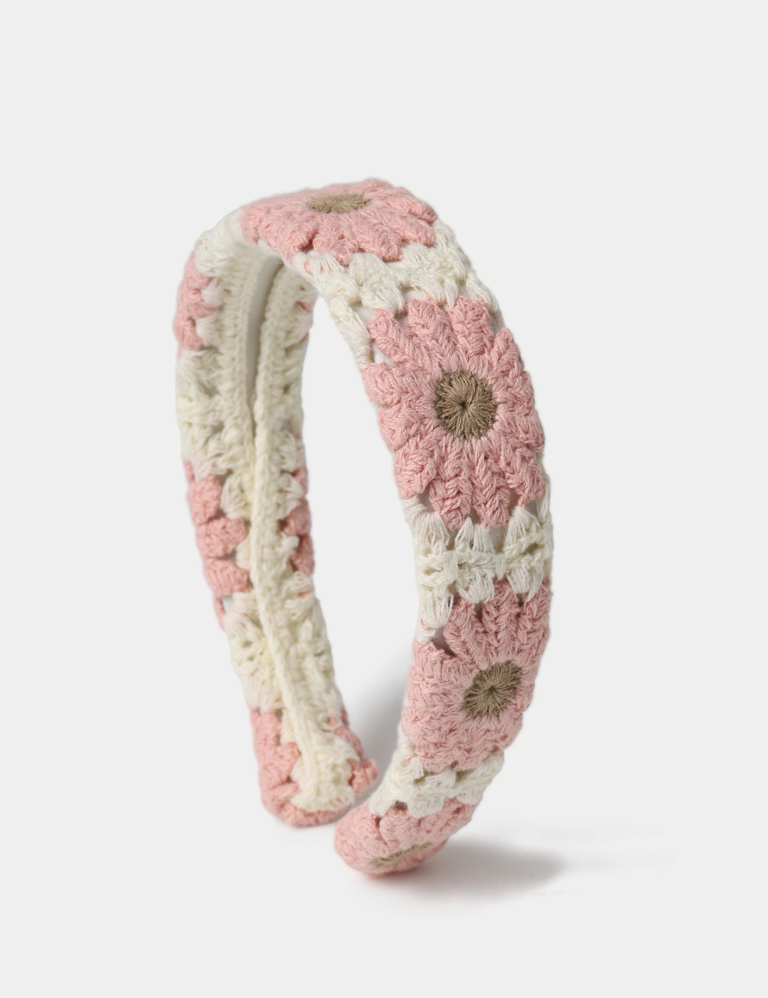 Ivory and Pink Crochet Aliceband 1 of 2