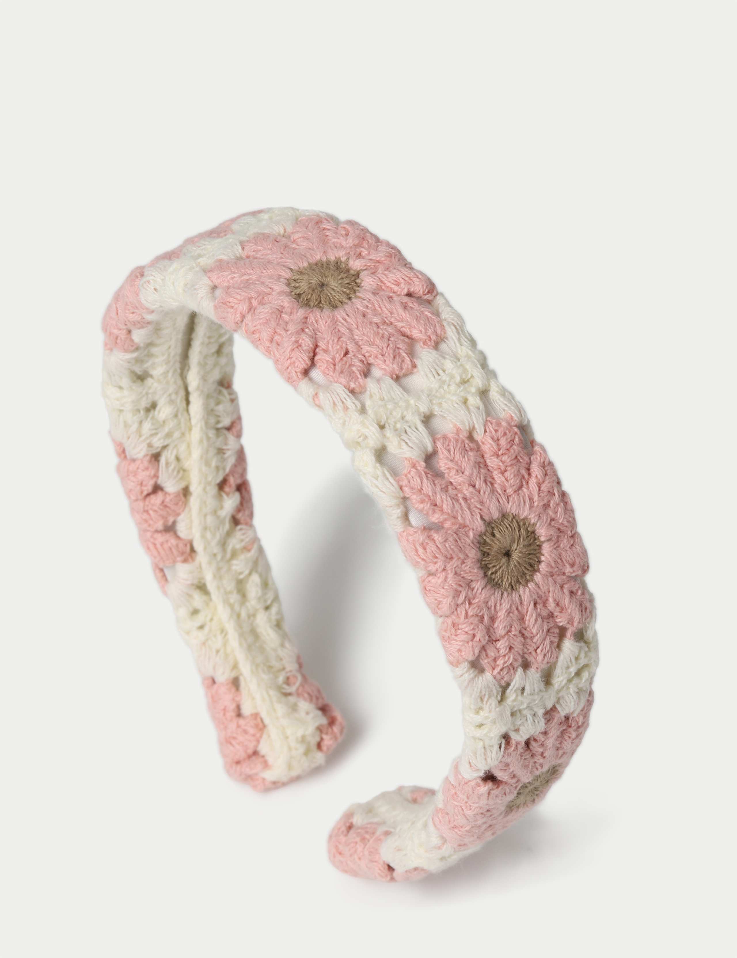 Ivory and Pink Crochet Aliceband 2 of 2