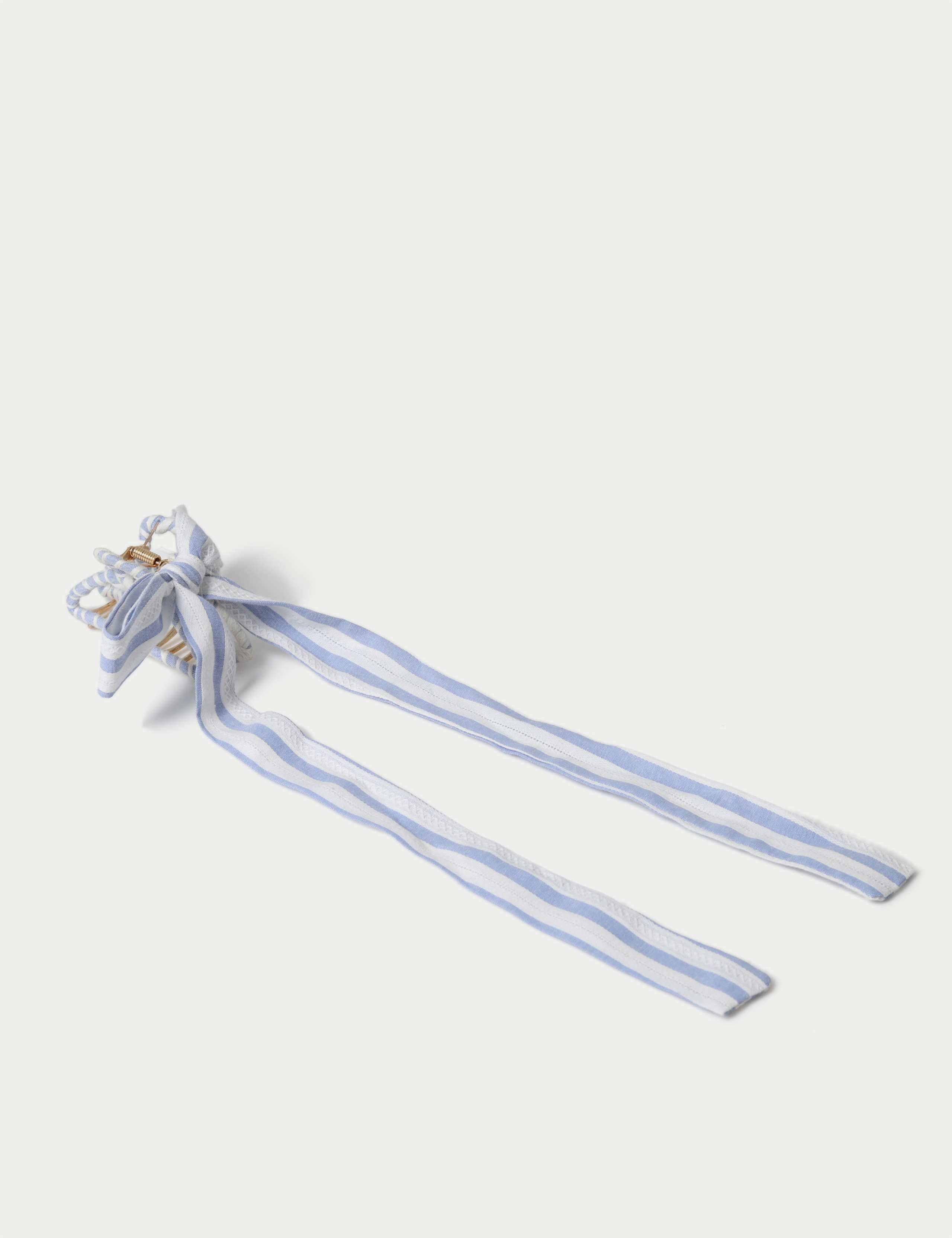 Blue and White Stripe Wrapped Bow Claw 2 of 3