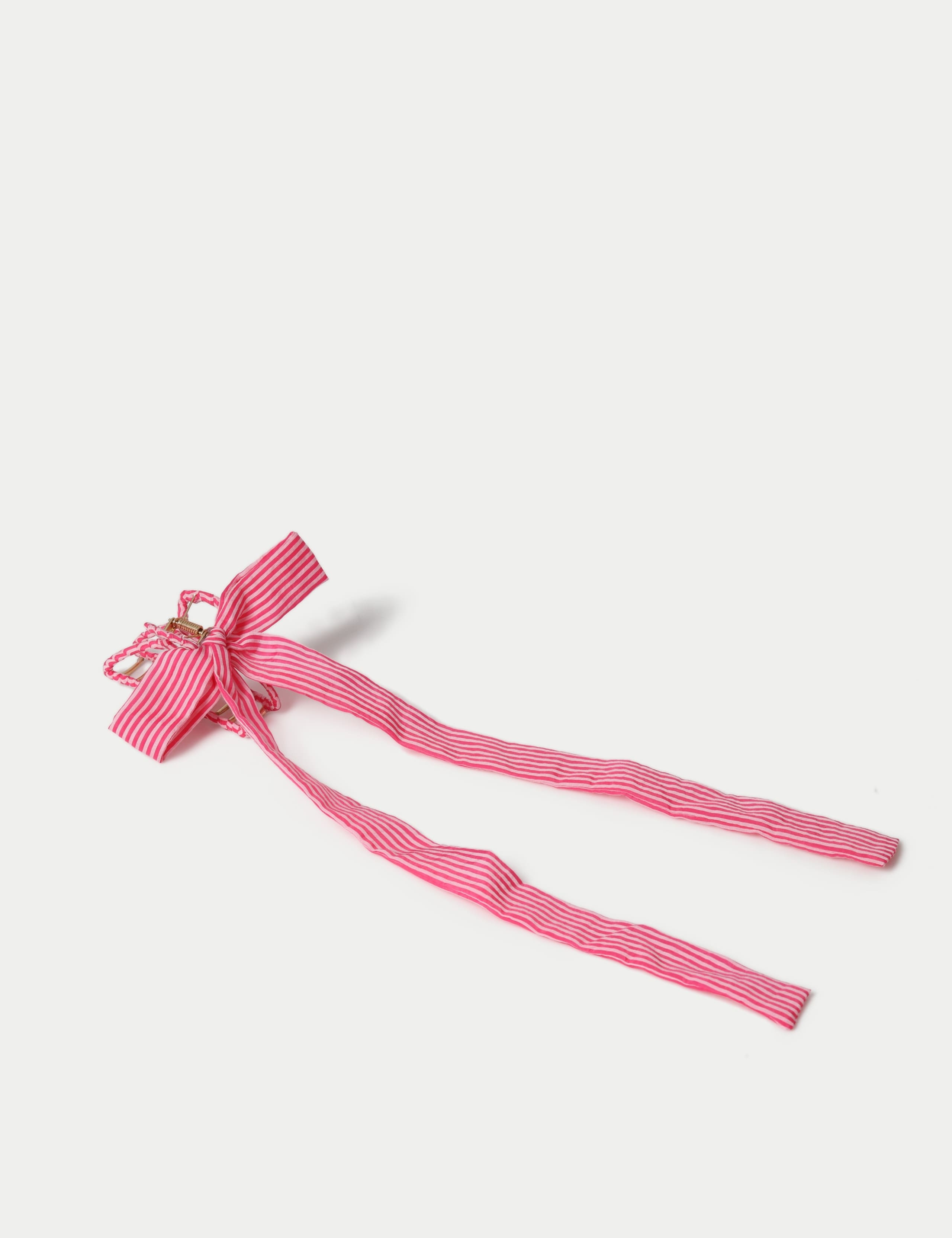 Pink and Red Stripe Wrapped Bow Claw 2 of 3