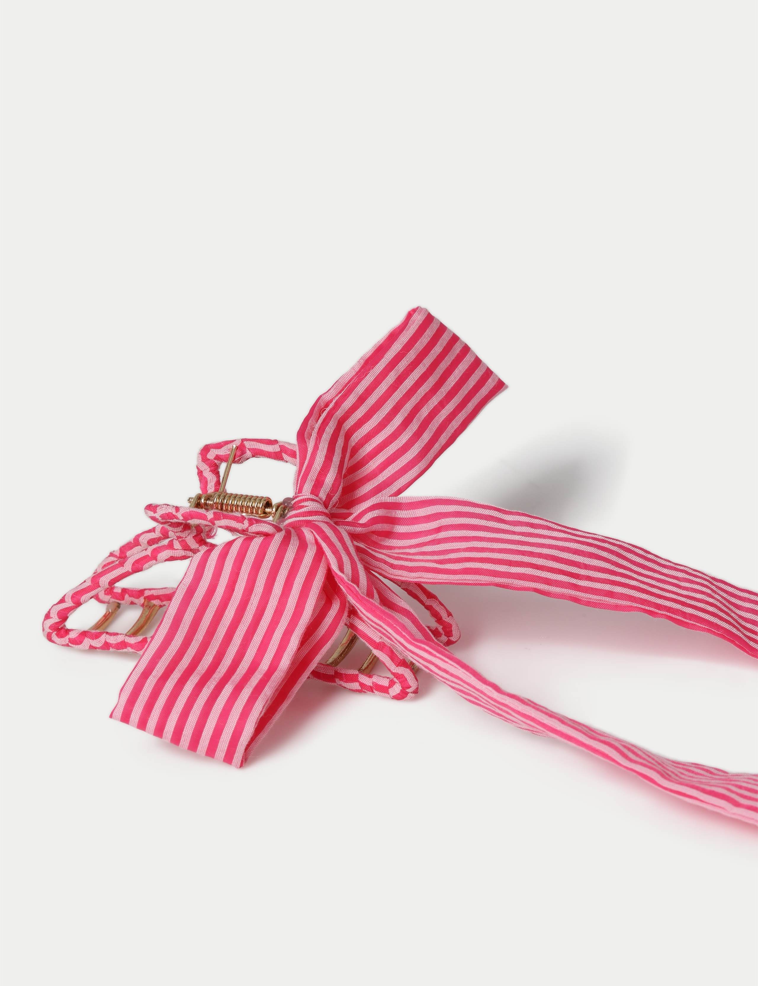 Pink and Red Stripe Wrapped Bow Claw 3 of 3