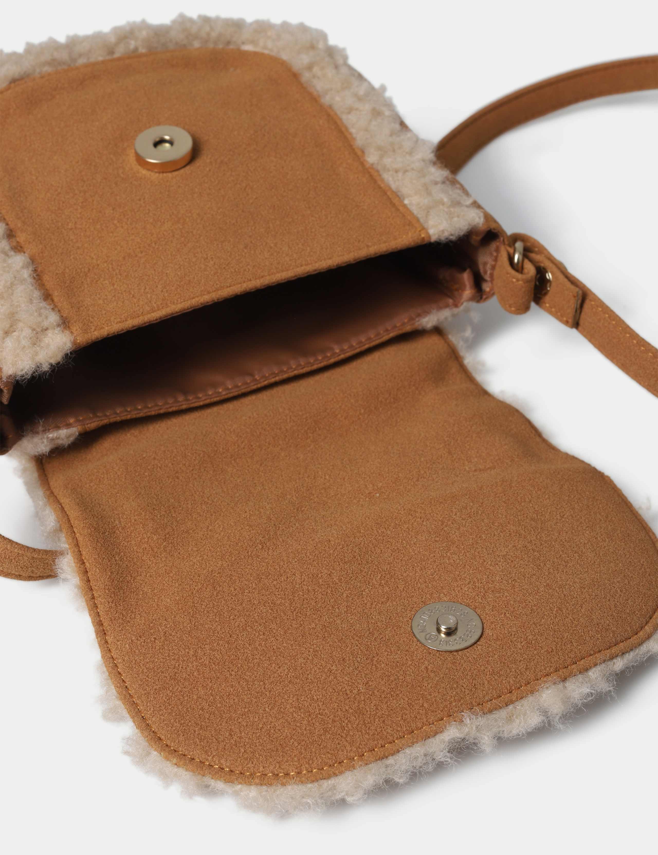 Faux Suede and Shearling Cross Body Bag 2 of 3