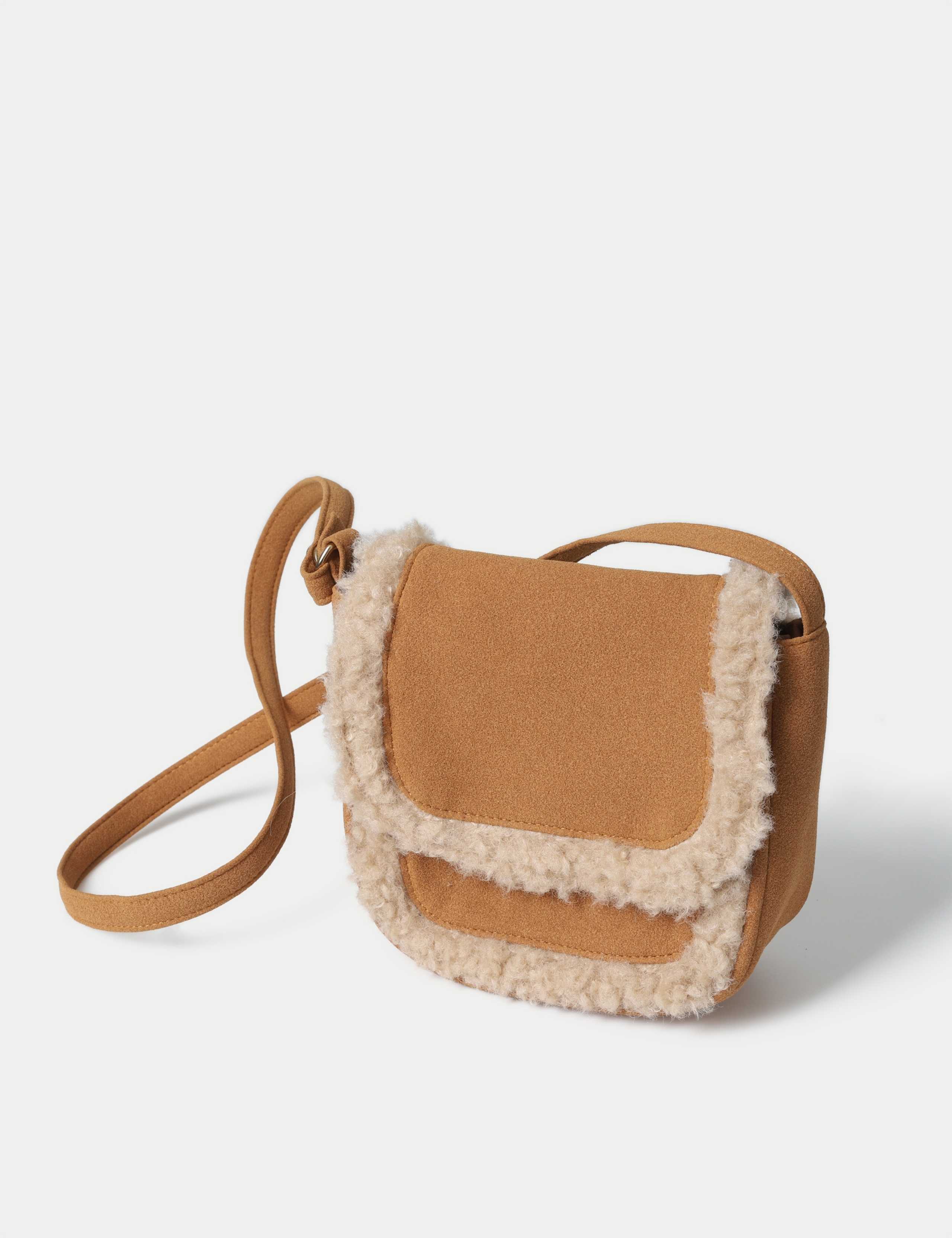Faux Suede and Shearling Cross Body Bag 3 of 3