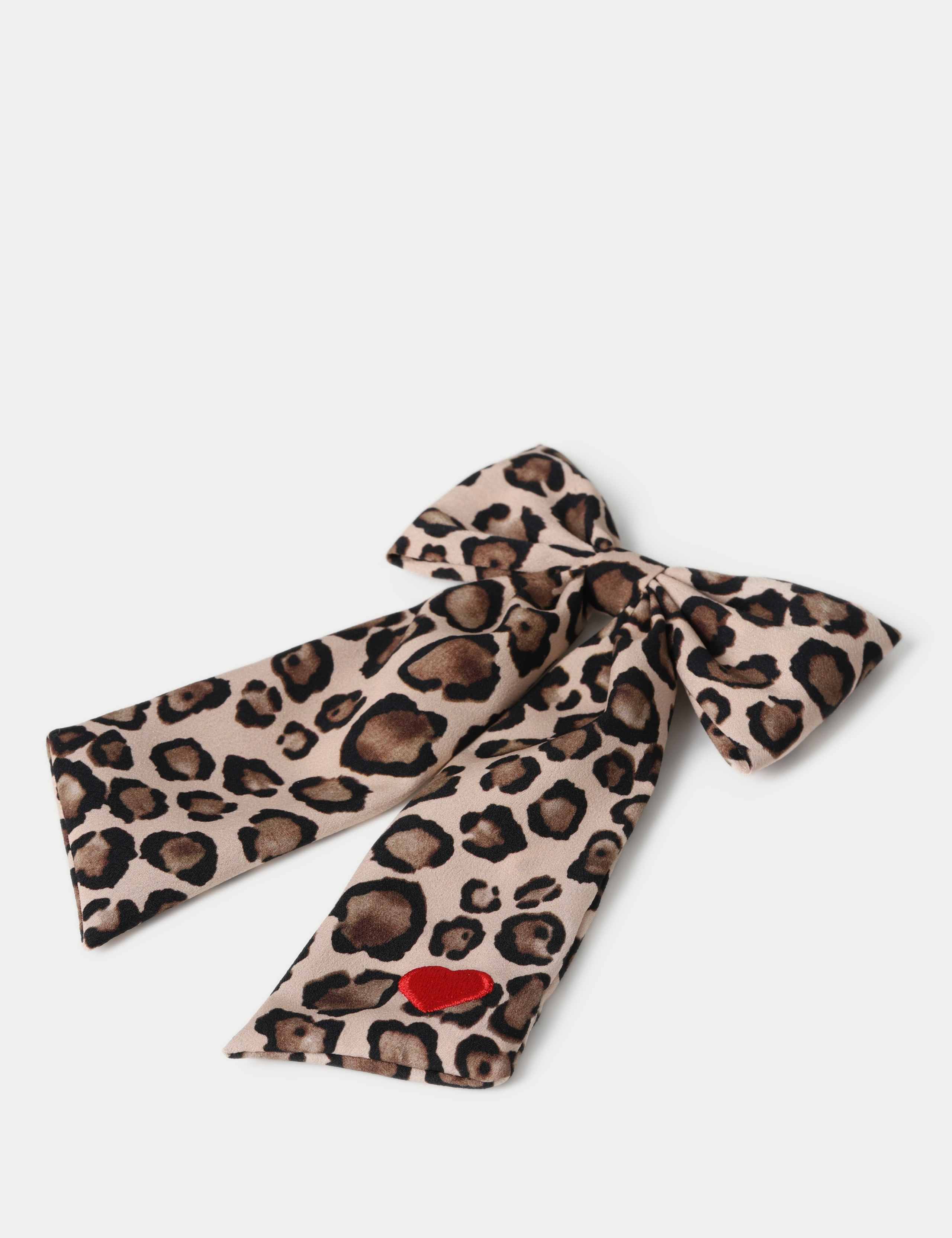Leopard Print Heart Embroidered Bow 2 of 2