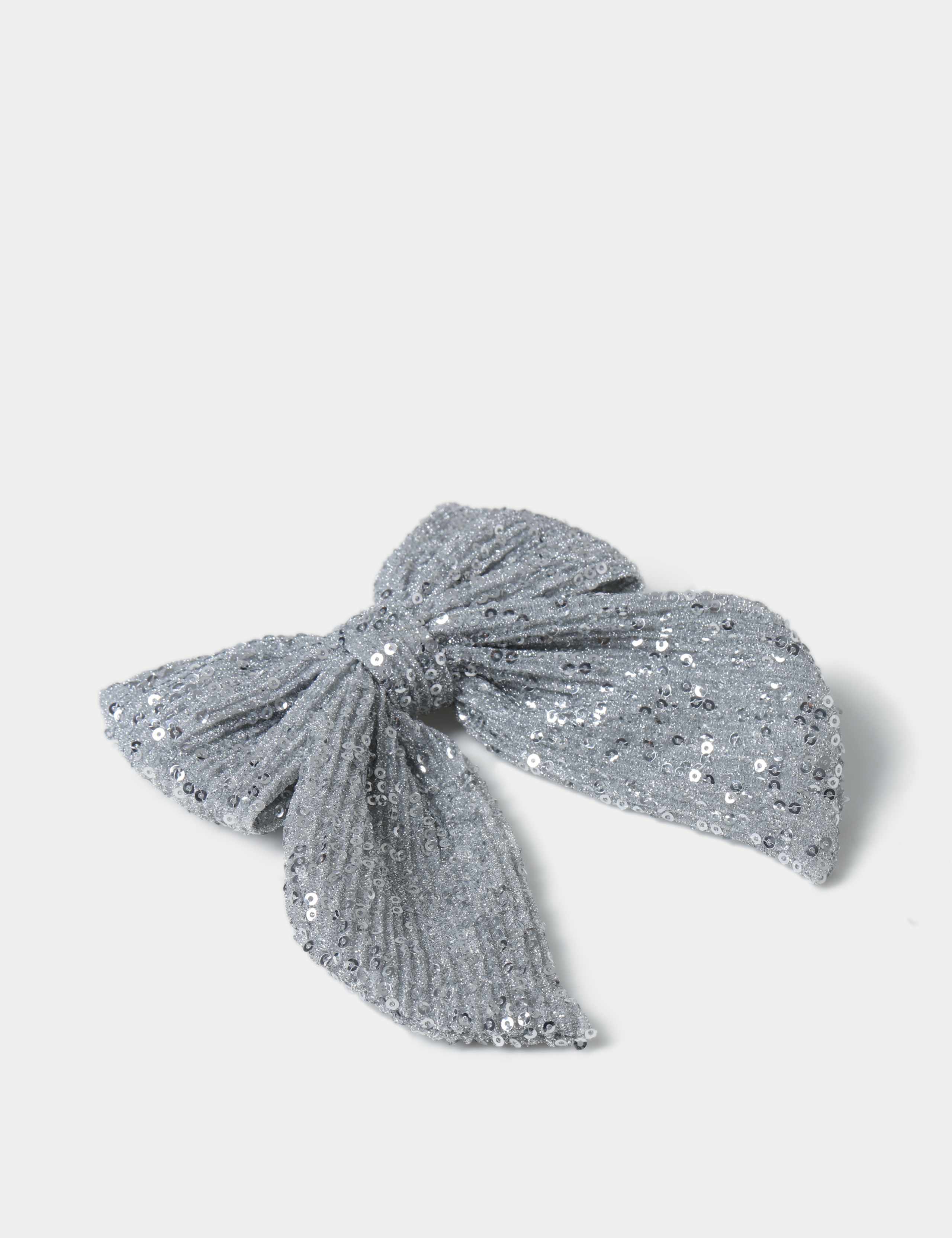 Silver Sequin Hair Bow Clip 2 of 3