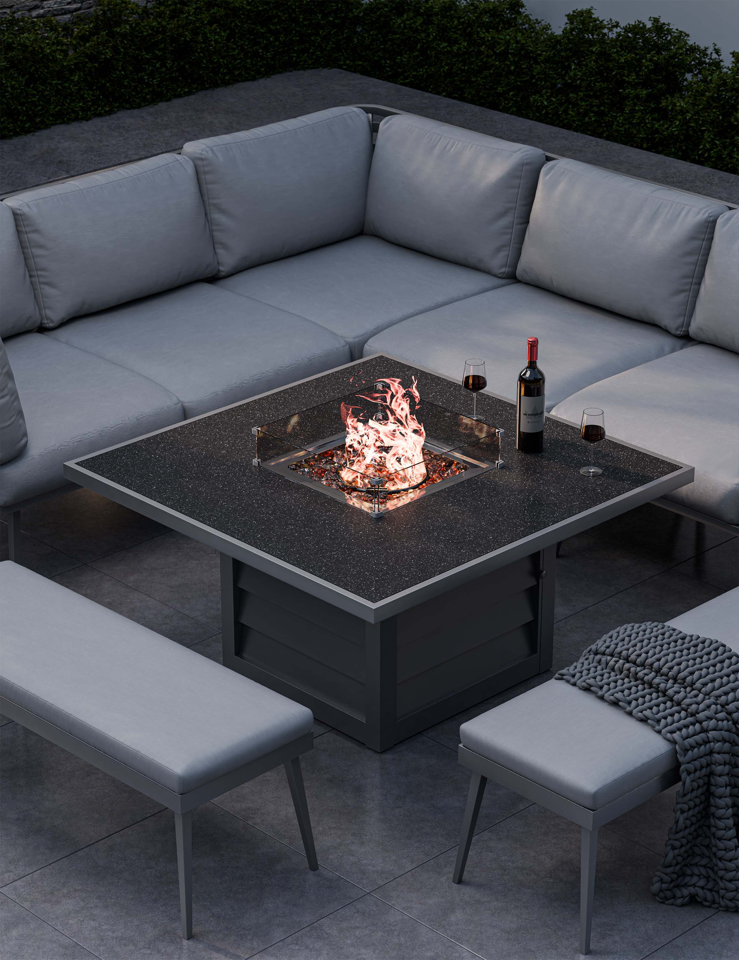Mayfair Fire Pit Corner Lounging Set With 2 Benches 2 of 12