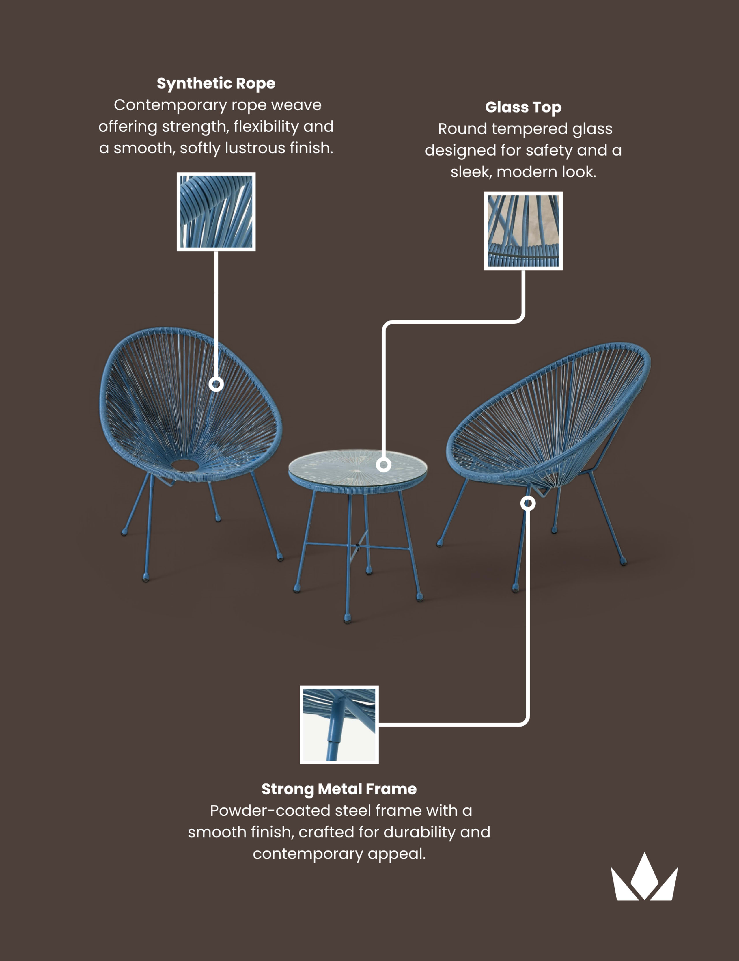 Monaco Rattan Bistro Table and 2 Chairs 8 of 8