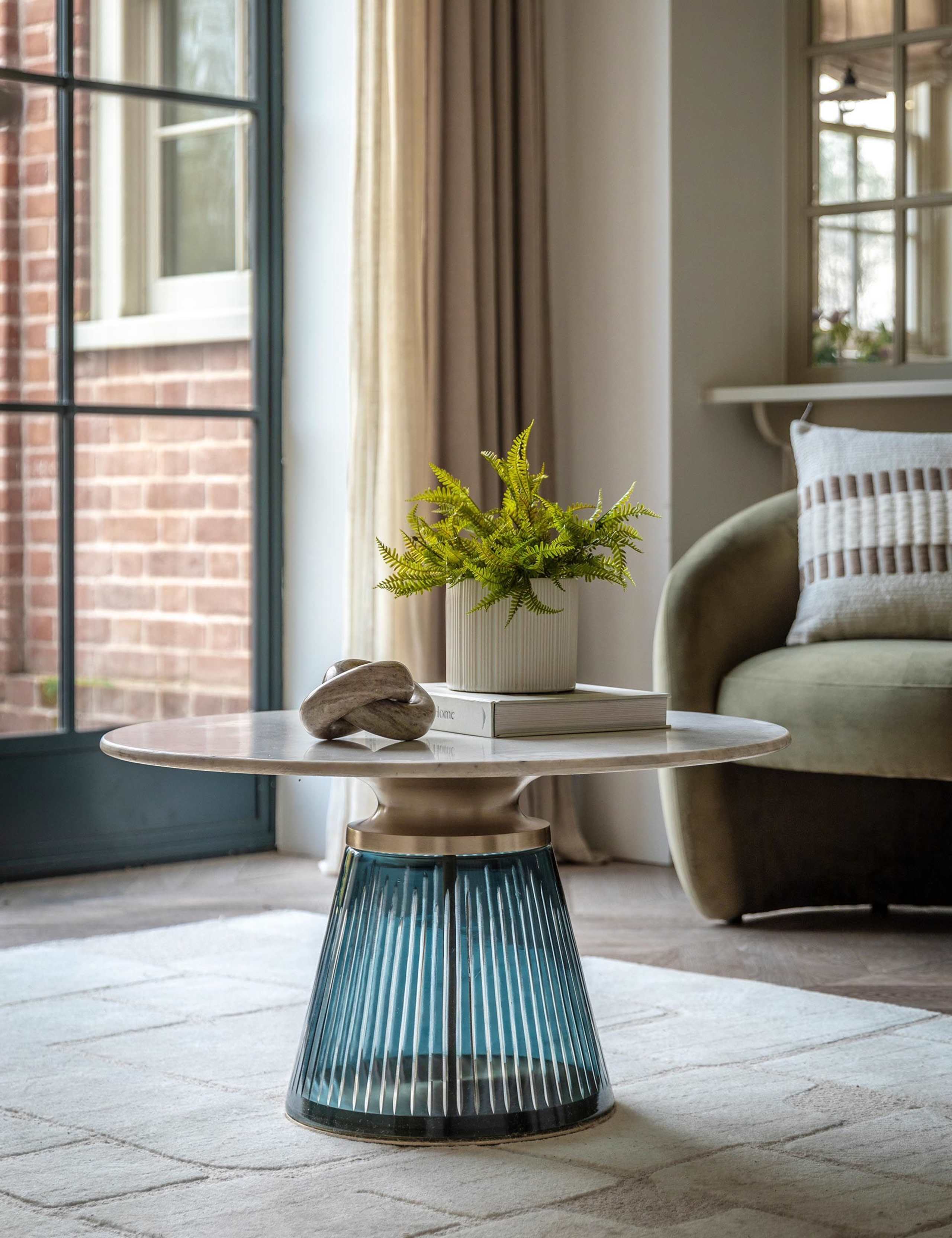 Seville Marble Top Metal & Glass Coffee Table 1 of 7