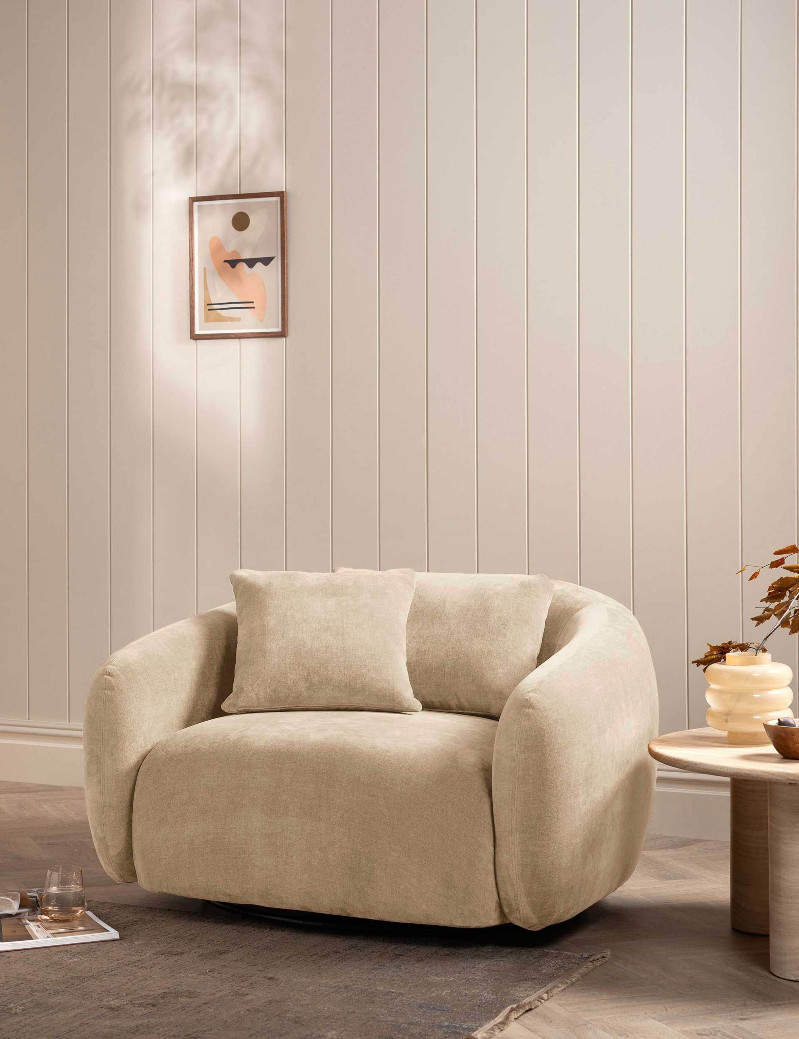 Cocoon Chenille Swivel Snuggle Chair 1 of 4