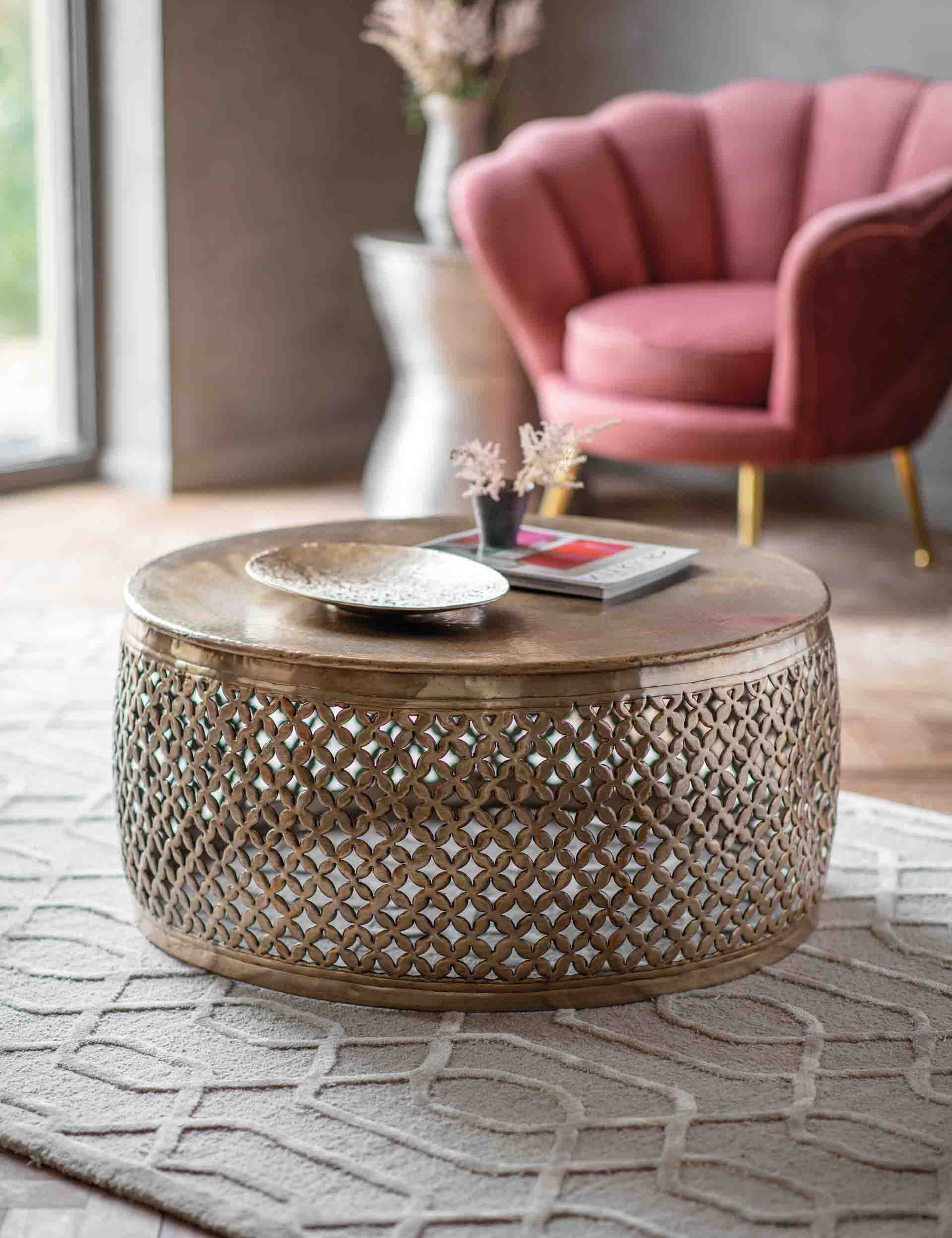 Khalasar Round Metal Latticed Coffee Table 1 of 3