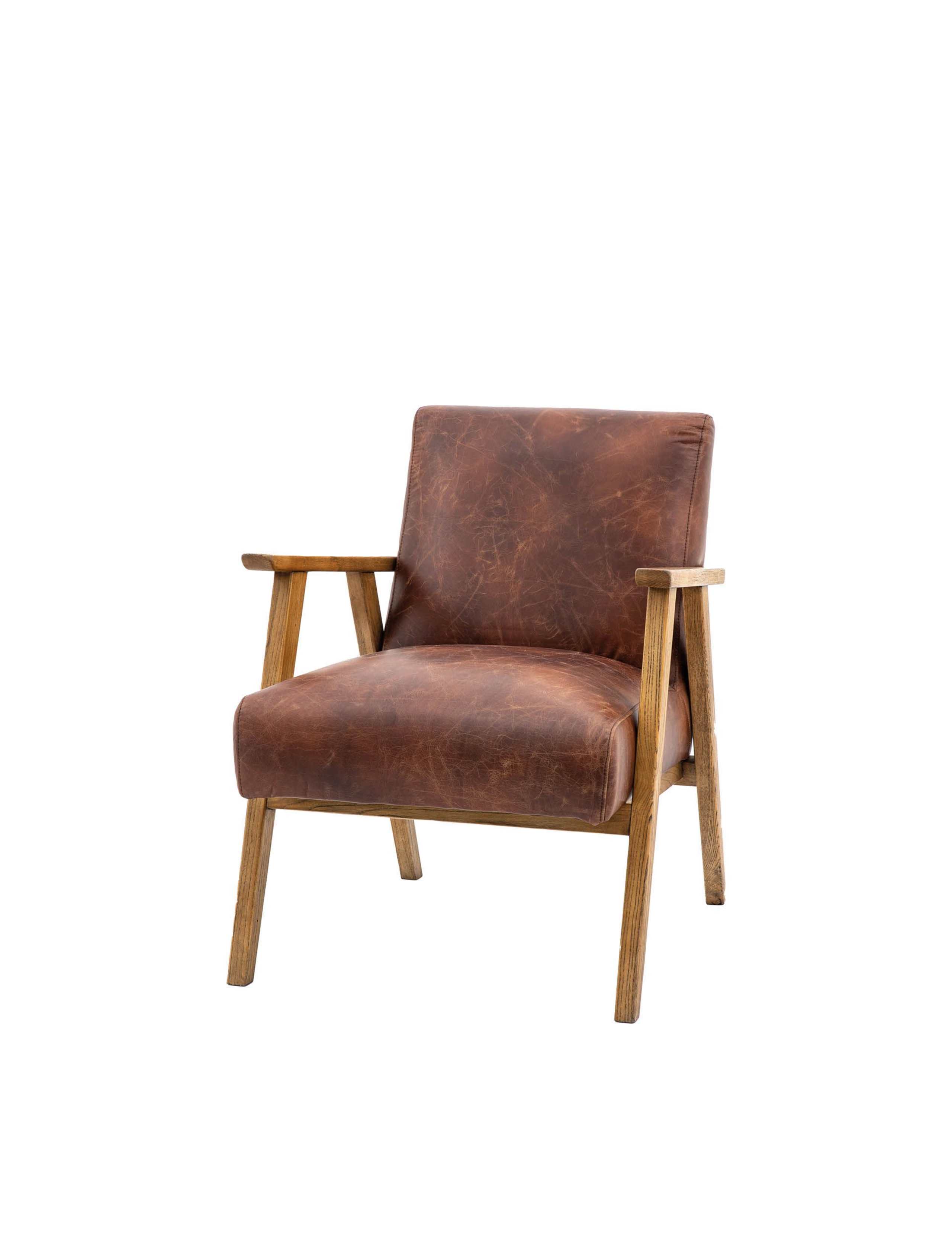 Neyland Wood Leather Armchair 4 of 9