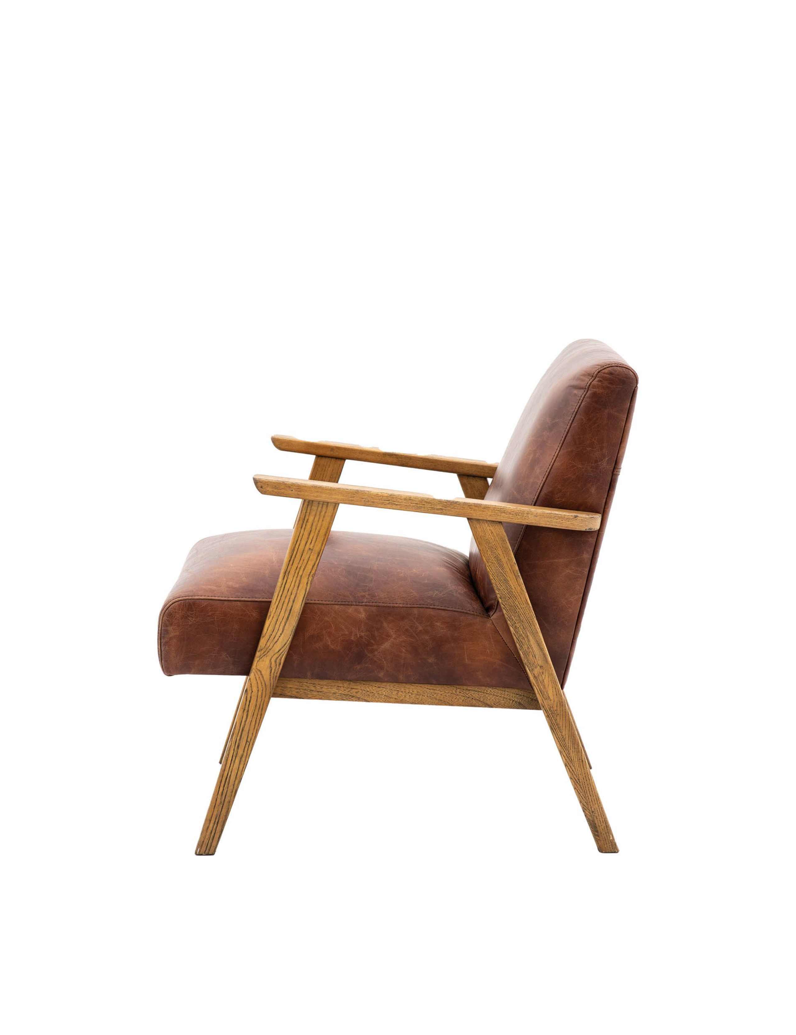 Neyland Wood Leather Armchair 5 of 9