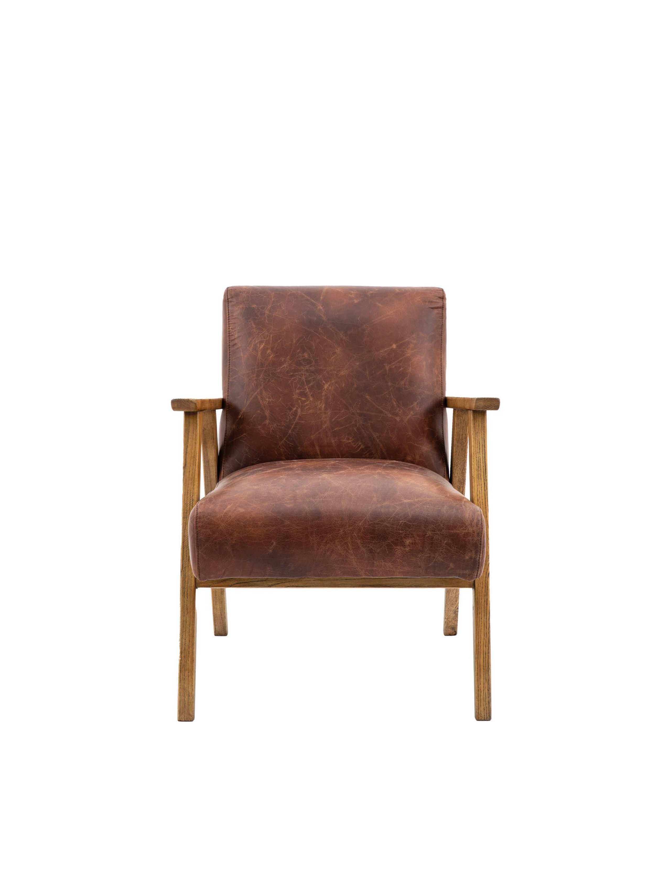 Neyland Wood Leather Armchair 2 of 9