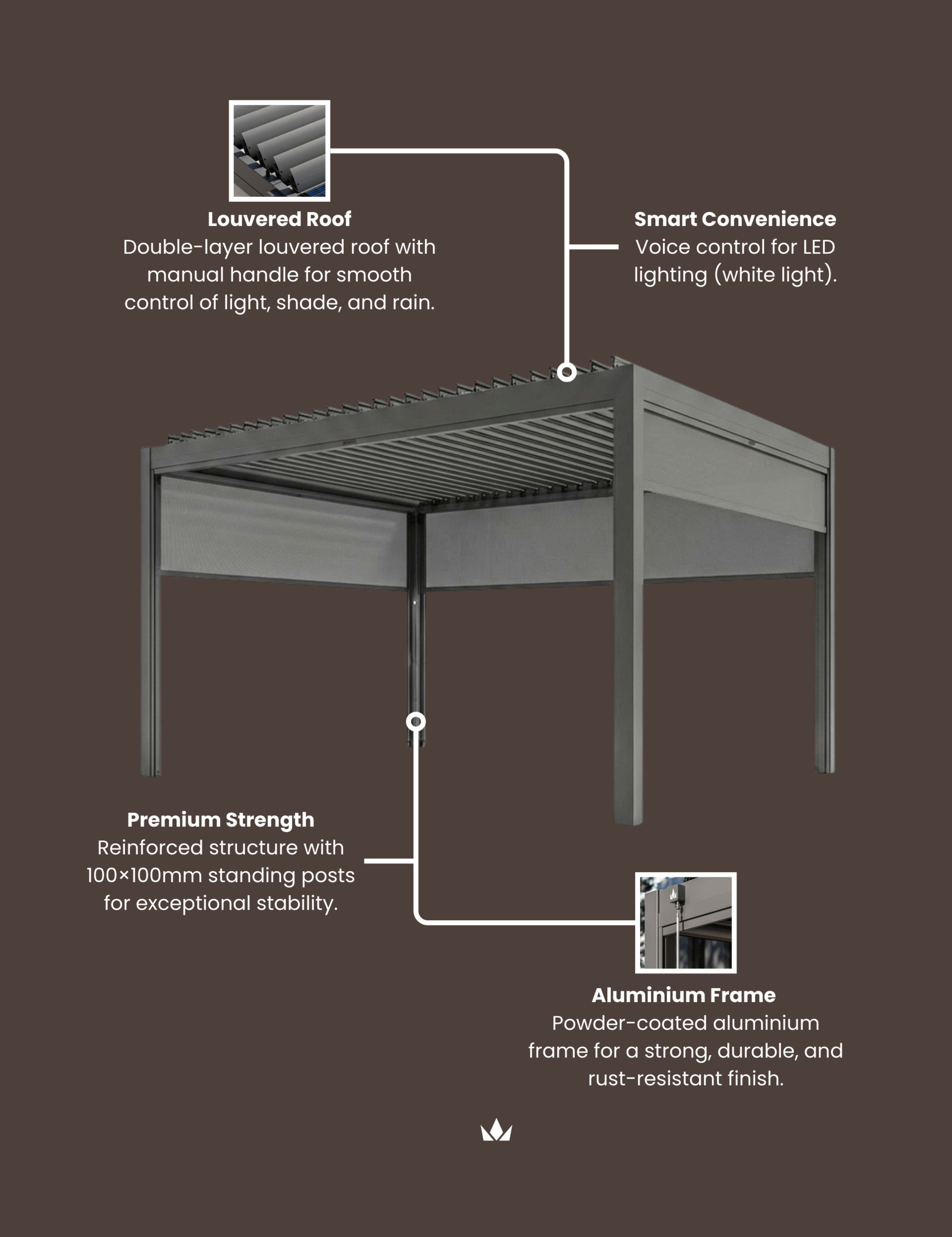 Luxe Aluminium Louvred Pergola 3M x 3M 4 of 4
